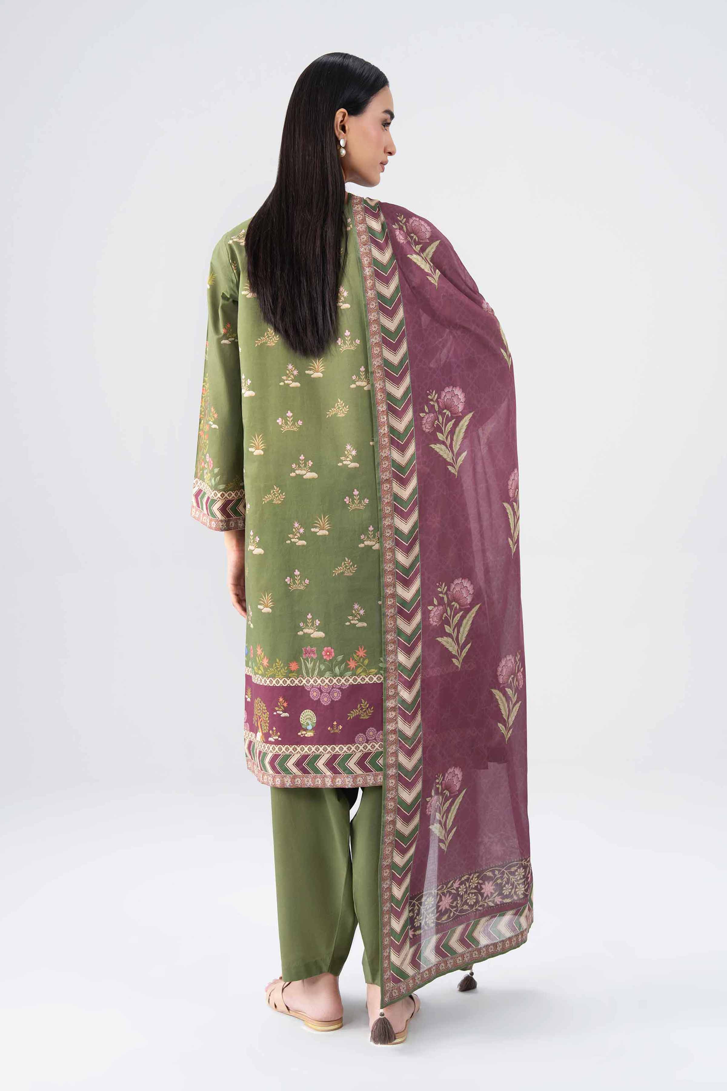 NISHAT UAE 3Pc Printed Unstitched Women Green Lawn Suit