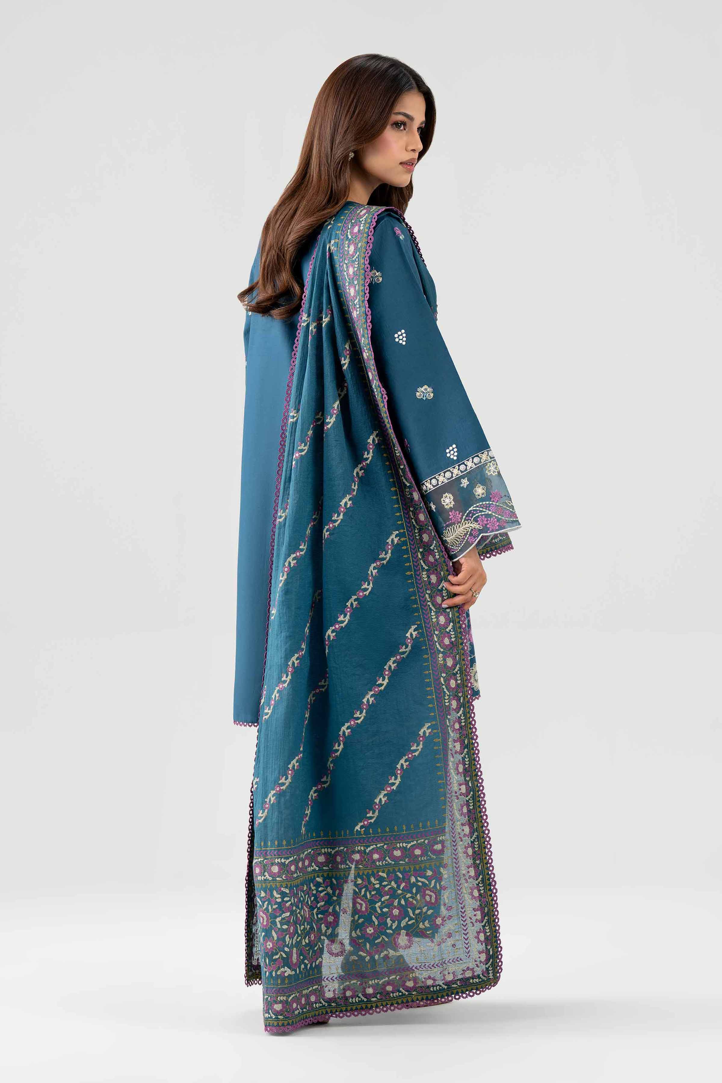 NISHAT UAE 3Pc Embroidered Unstitched Women Blue Lawn Suit