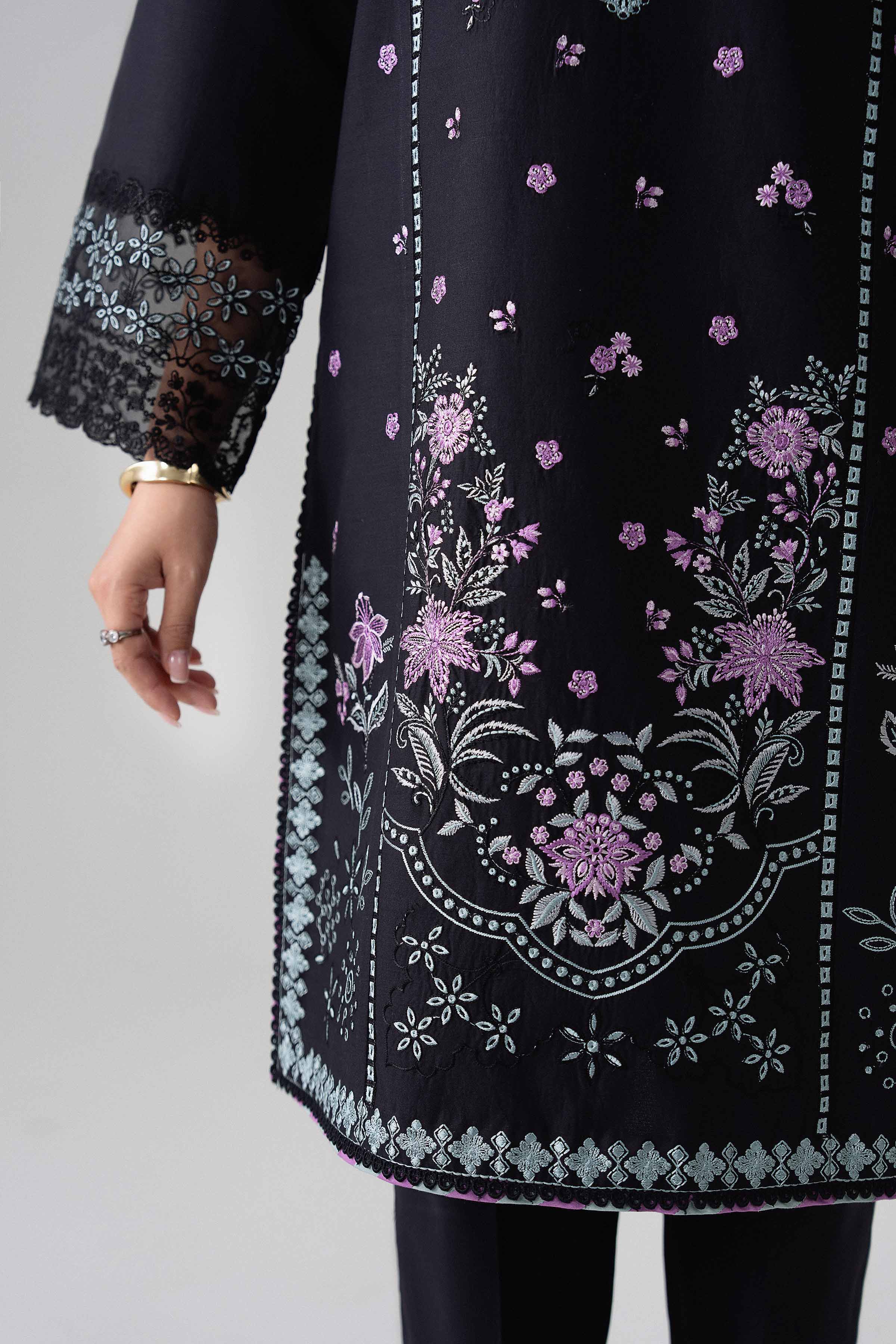 NISHAT UAE 3Pc Embroidered Unstitched Women Black Lawn Suit