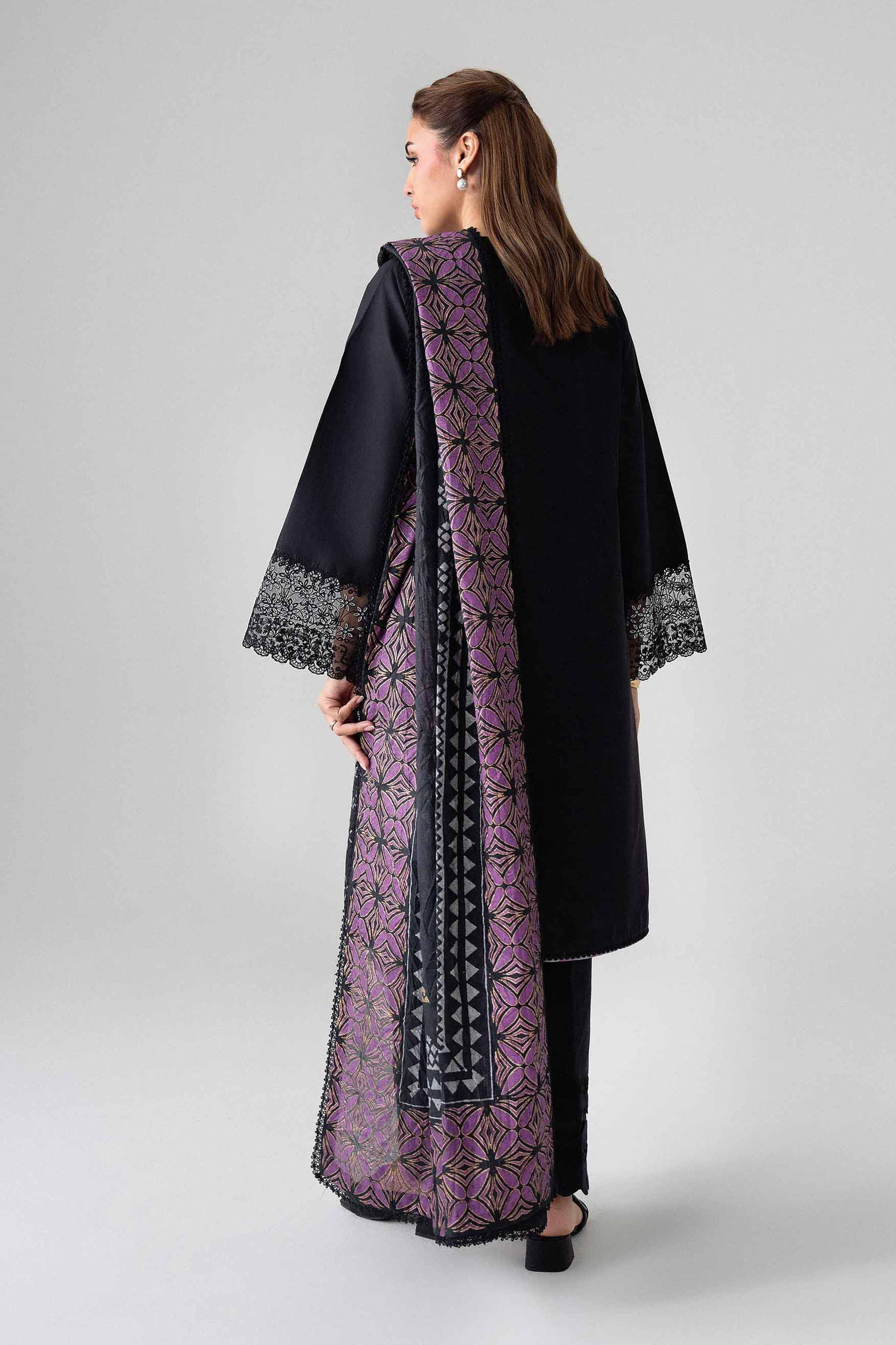 NISHAT UAE 3Pc Embroidered Unstitched Women Black Lawn Suit