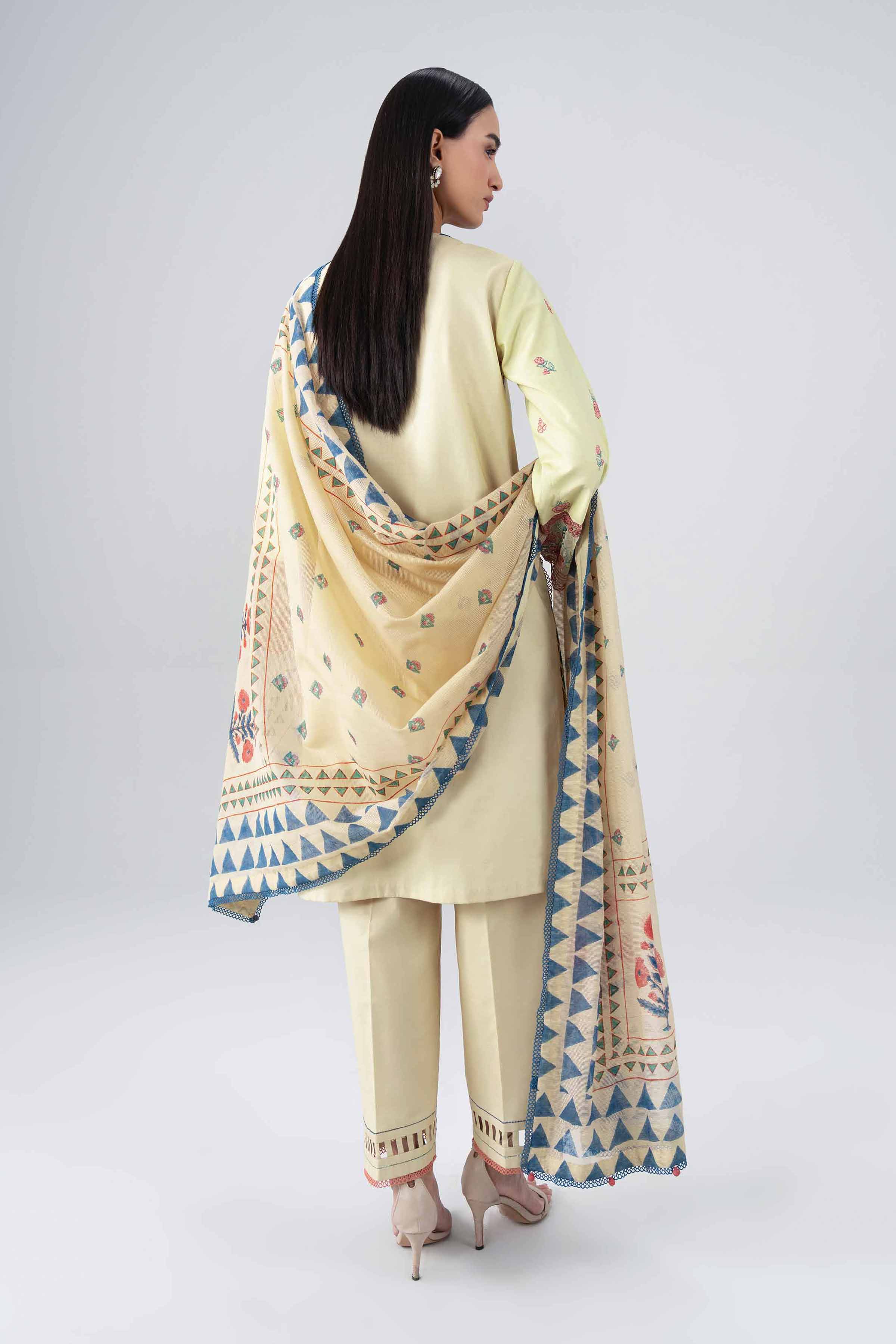 NISHAT UAE 3Pc Embroidered Unstitched Women Beige Lawn Suit