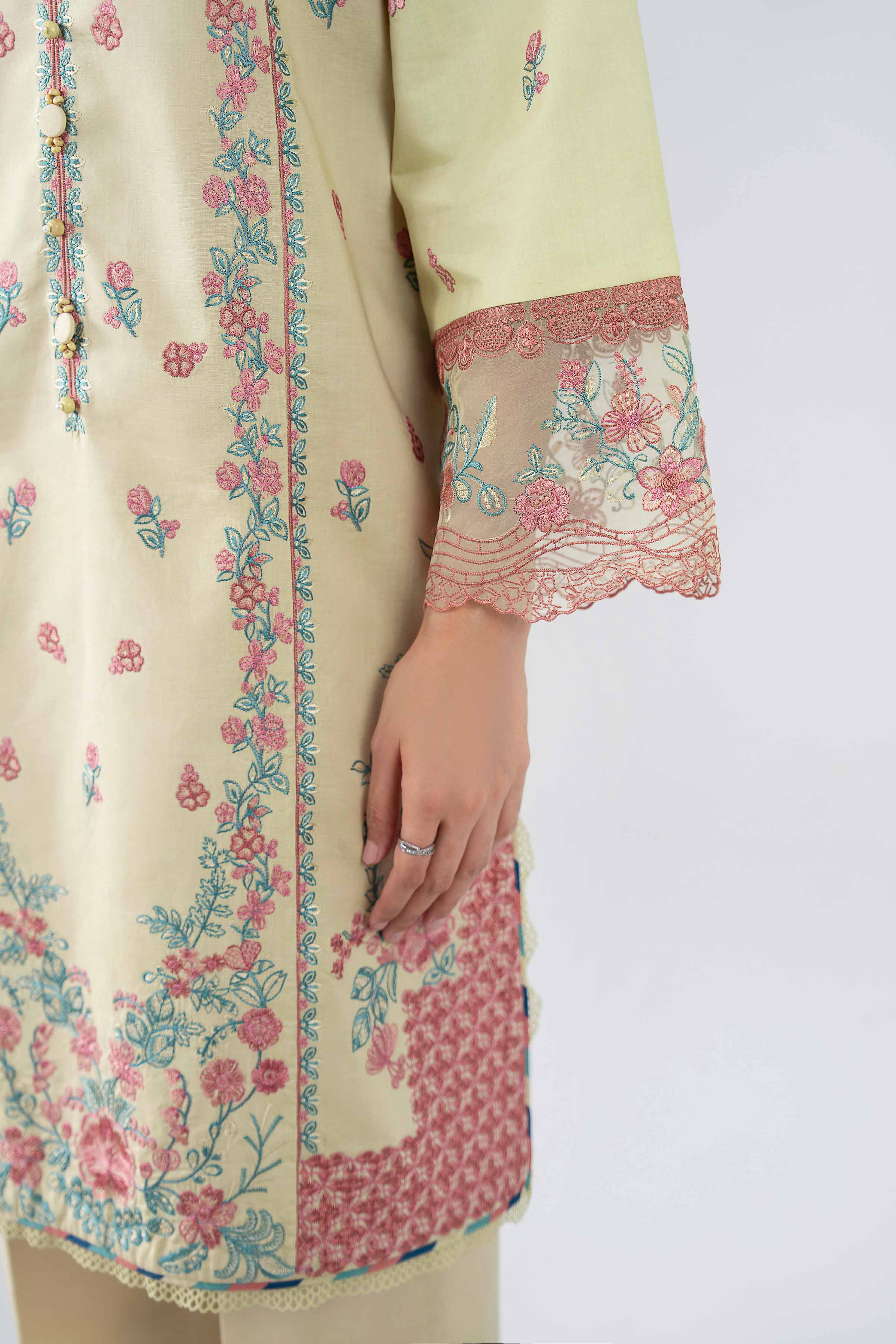 NISHAT UAE 3Pc Embroidered Unstitched Women Beige Lawn Suit