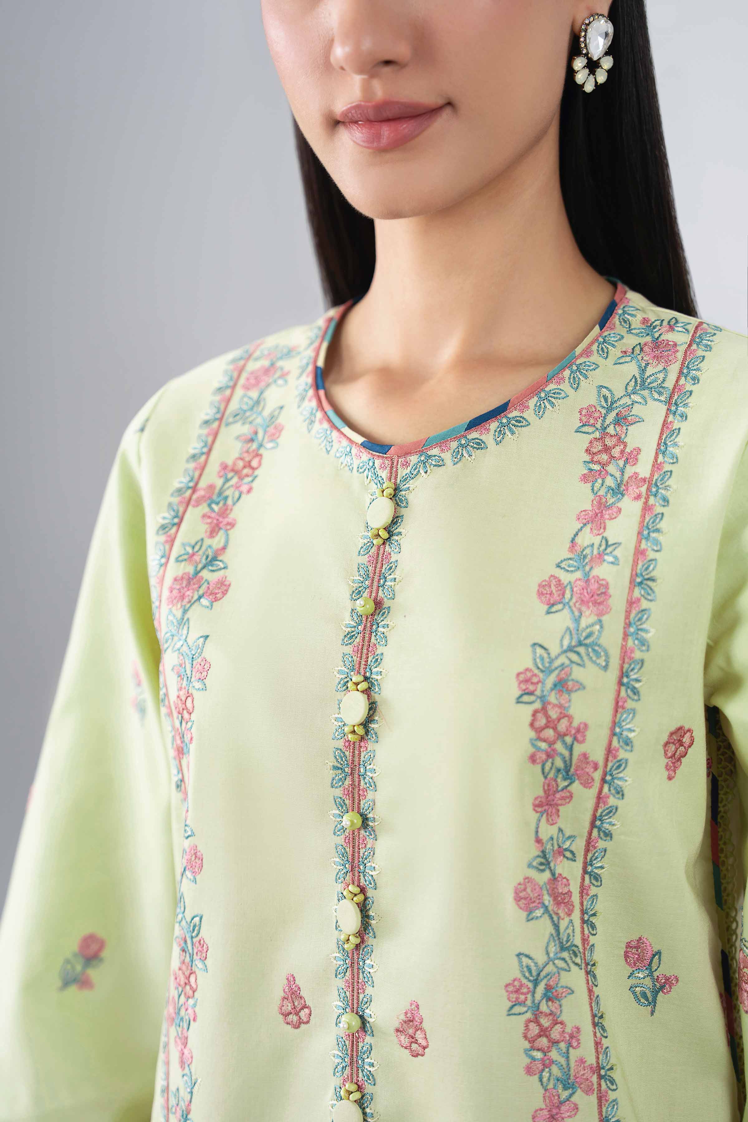 NISHAT UAE 3Pc Embroidered Unstitched Women Beige Lawn Suit