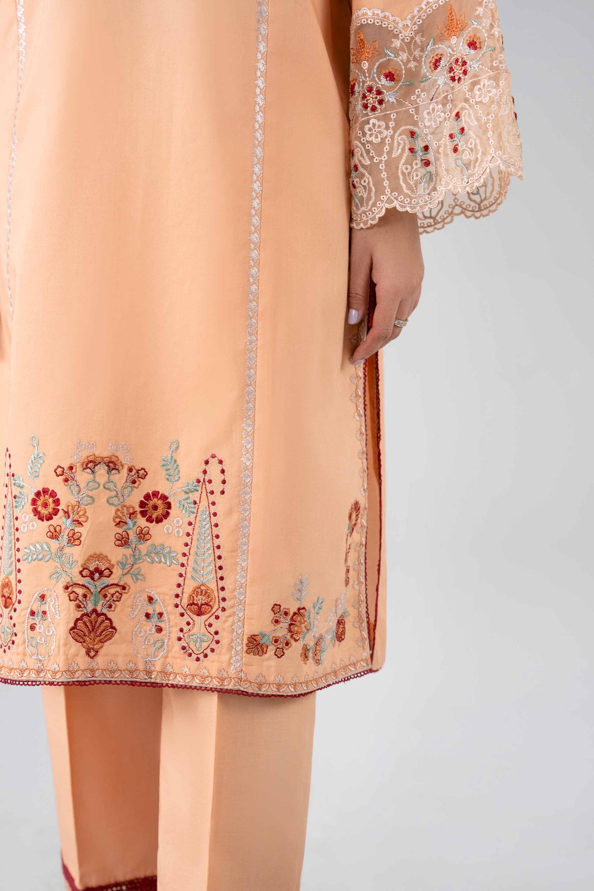NISHAT UAE 3Pc Embroidered Unstitched Women Orange Lawn Suit