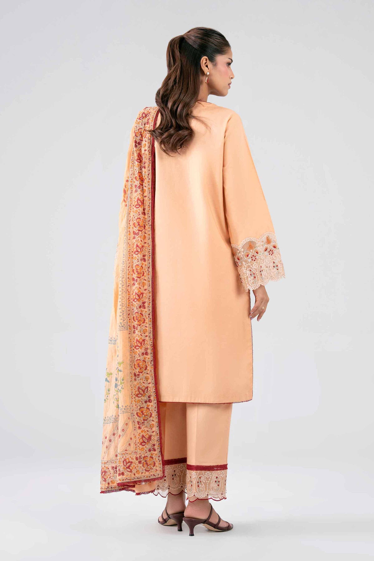 NISHAT UAE 3Pc Embroidered Unstitched Women Orange Lawn Suit