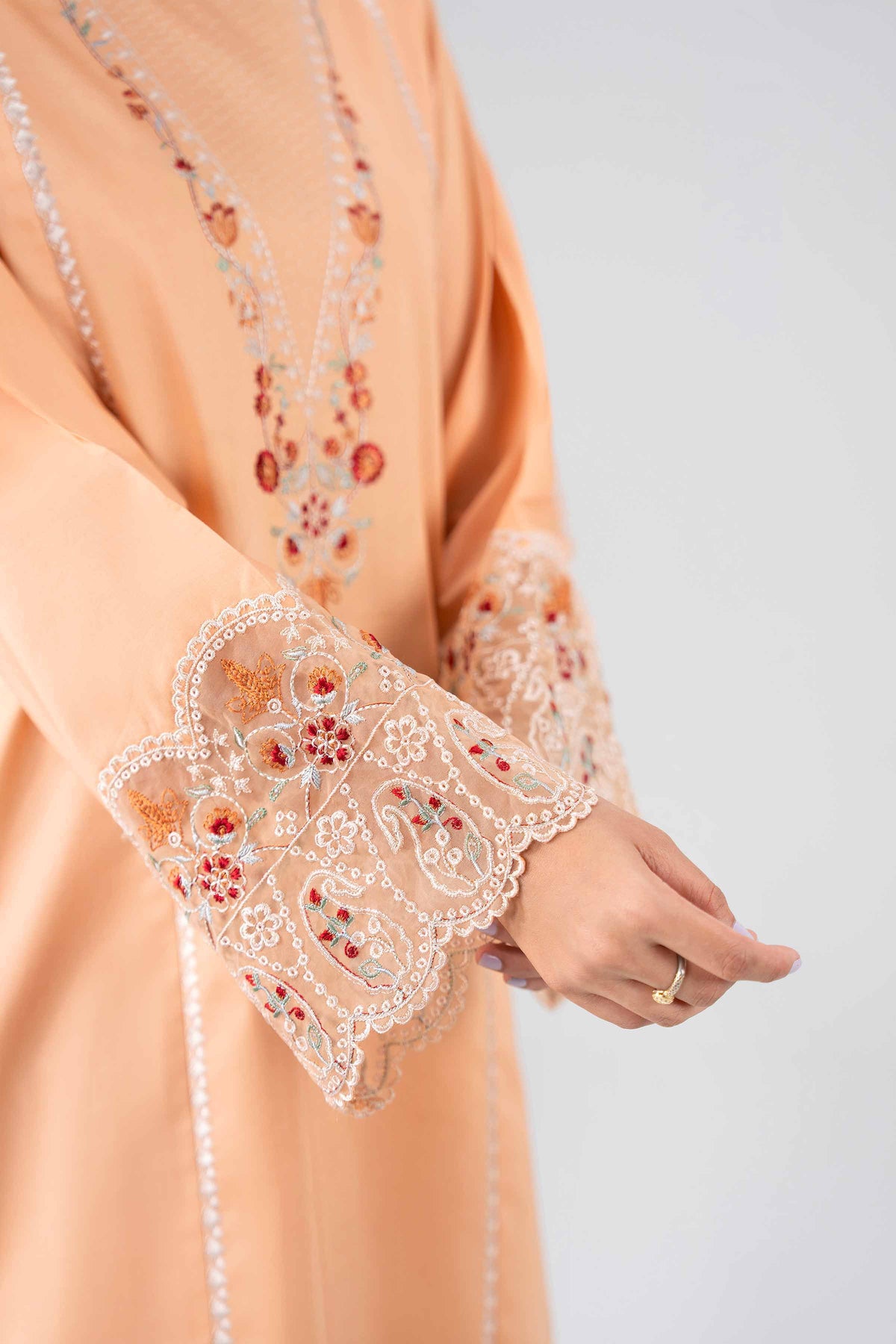 NISHAT UAE 3Pc Embroidered Unstitched Women Orange Lawn Suit