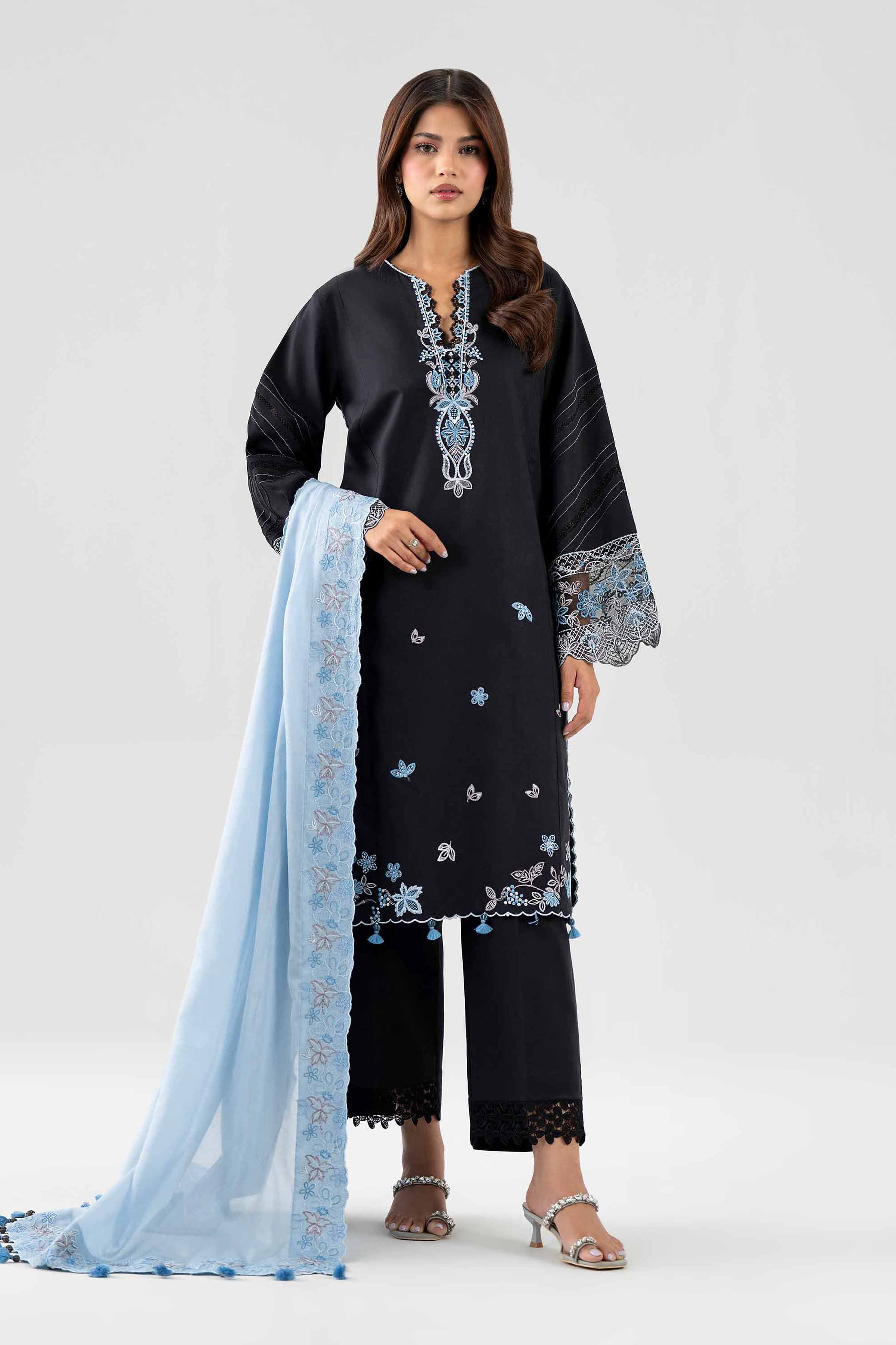 NISHAT UAE 3Pc Embroidered Unstitched Women Black Lawn Suit