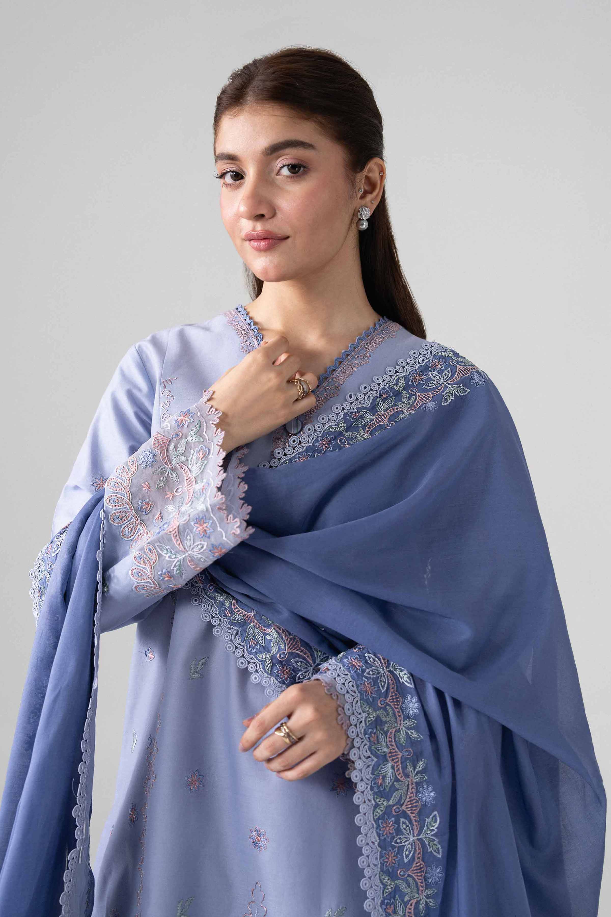 NISHAT UAE 3Pc Embroidered Unstitched Women Blue Lawn Suit
