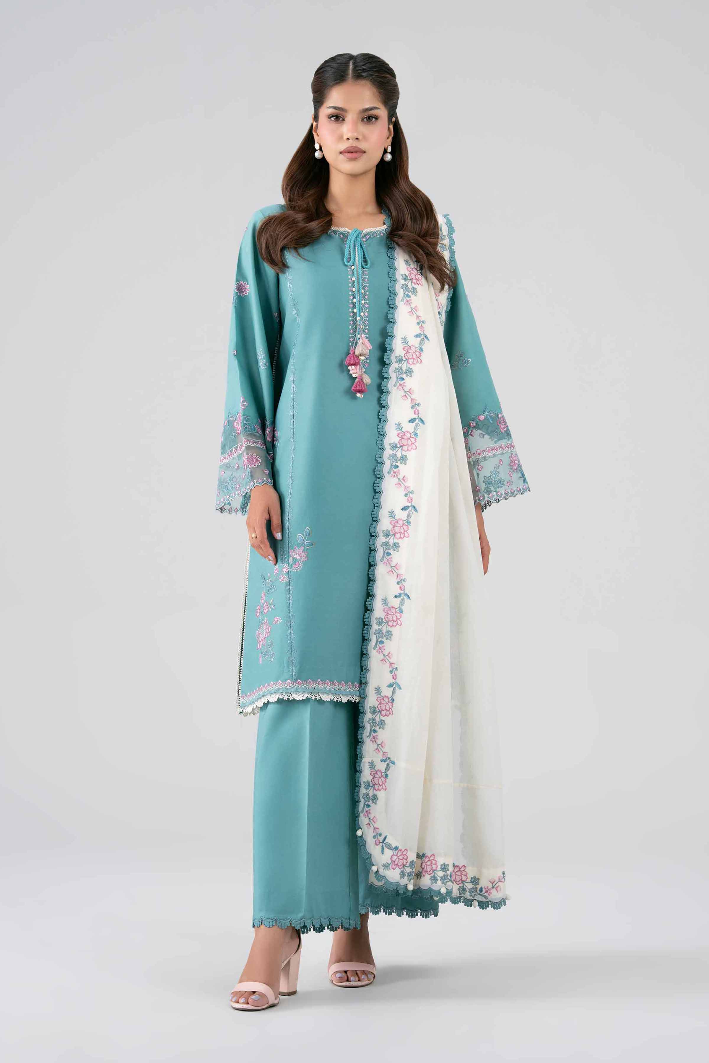 NISHAT UAE 3Pc Embroidered Unstitched Women Green Lawn Suit