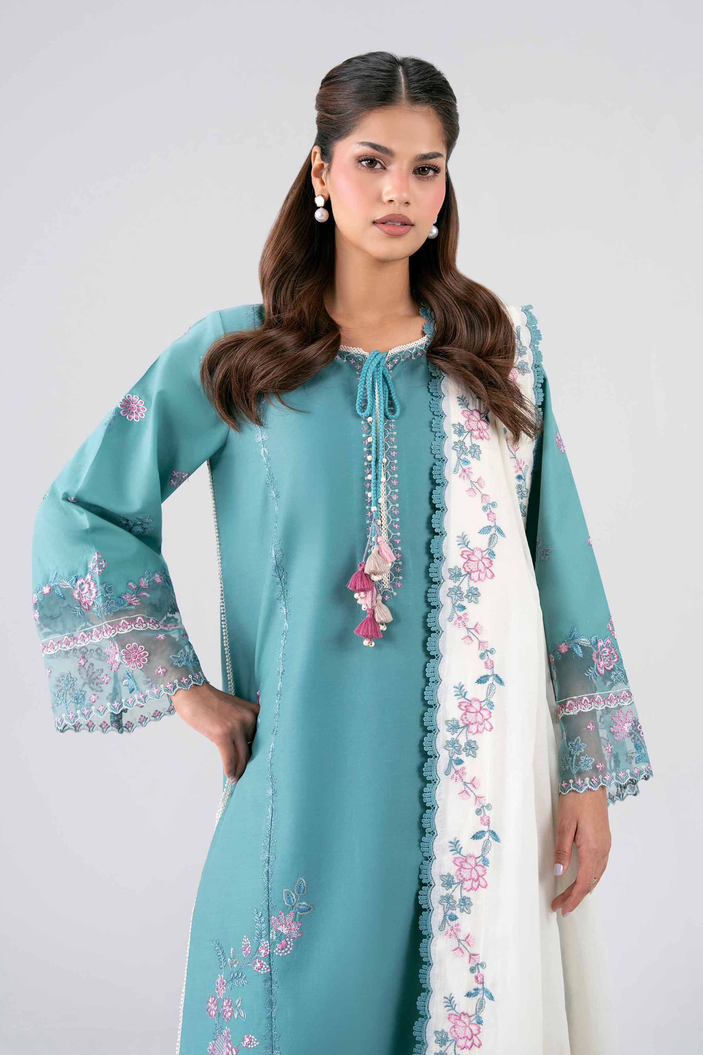 NISHAT UAE 3Pc Embroidered Unstitched Women Green Lawn Suit