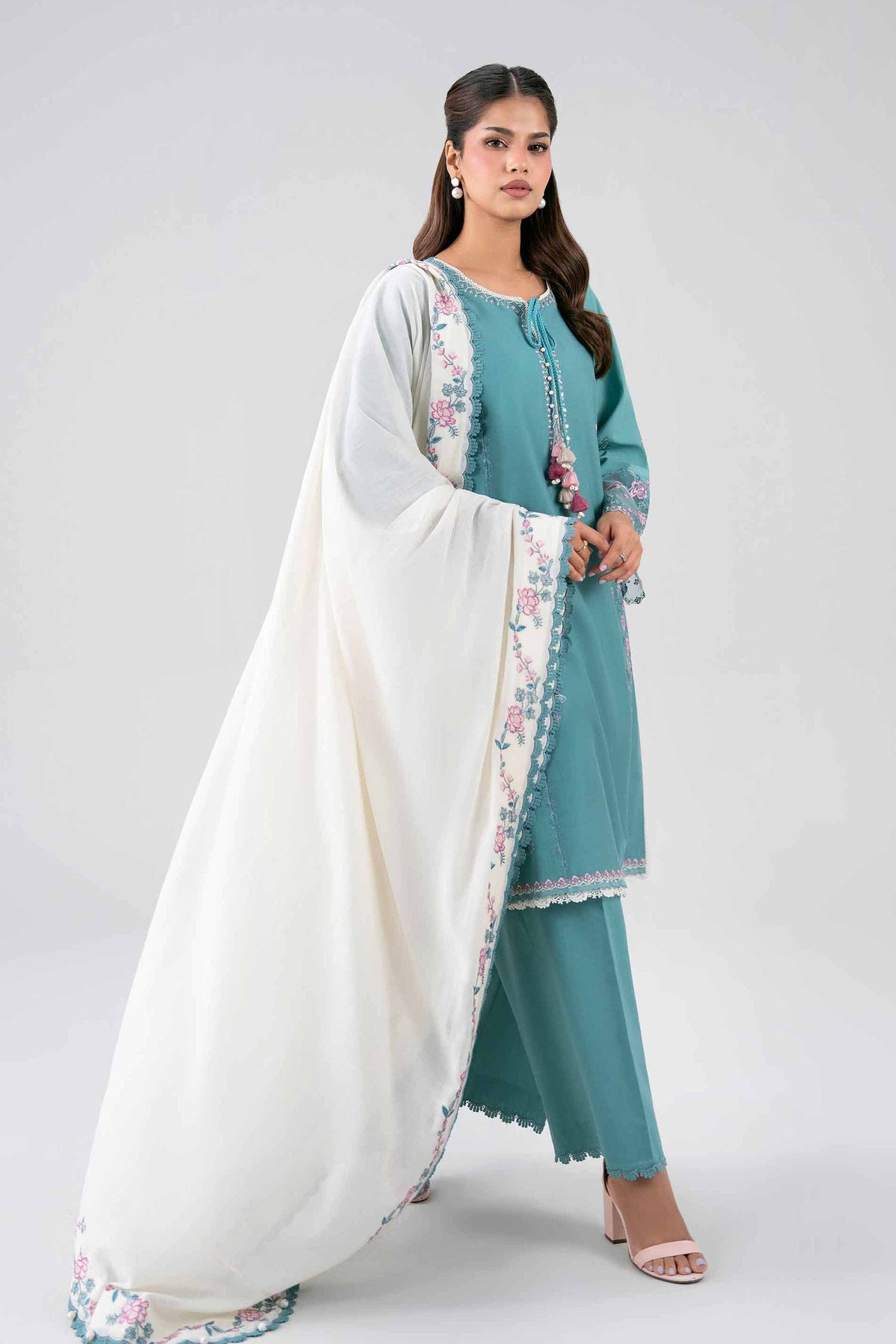 NISHAT UAE 3Pc Embroidered Unstitched Women Green Lawn Suit