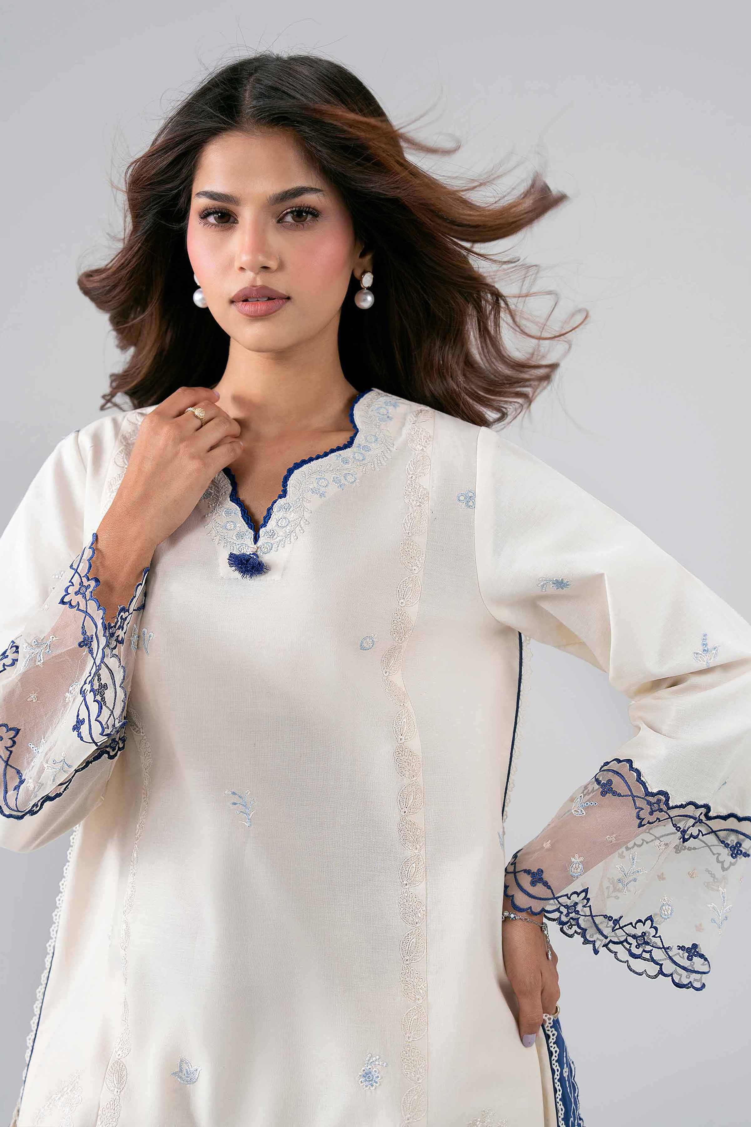 NISHAT UAE 3Pc Embroidered Unstitched Women Off White Lawn Suit