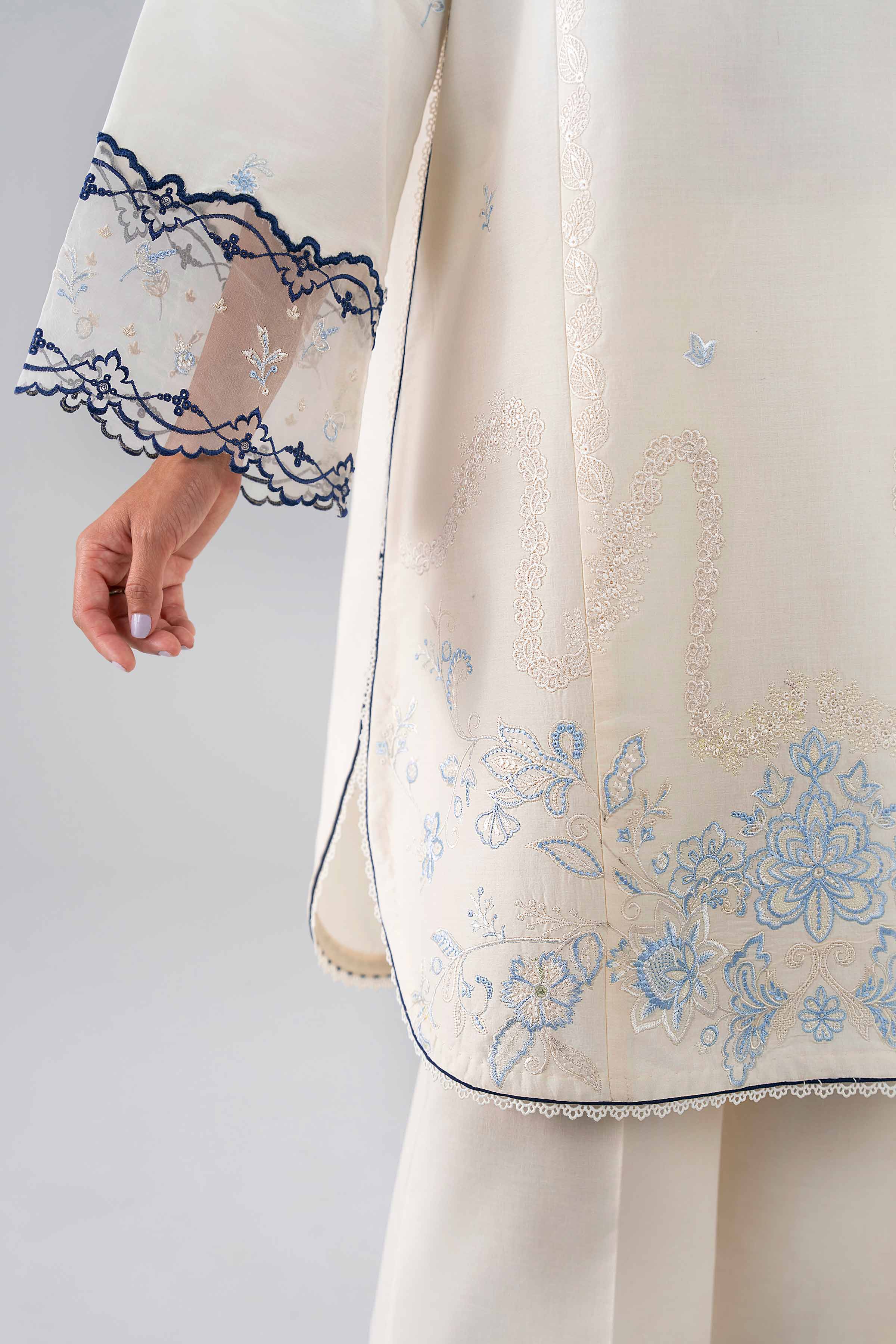 NISHAT UAE 3Pc Embroidered Unstitched Women Off White Lawn Suit