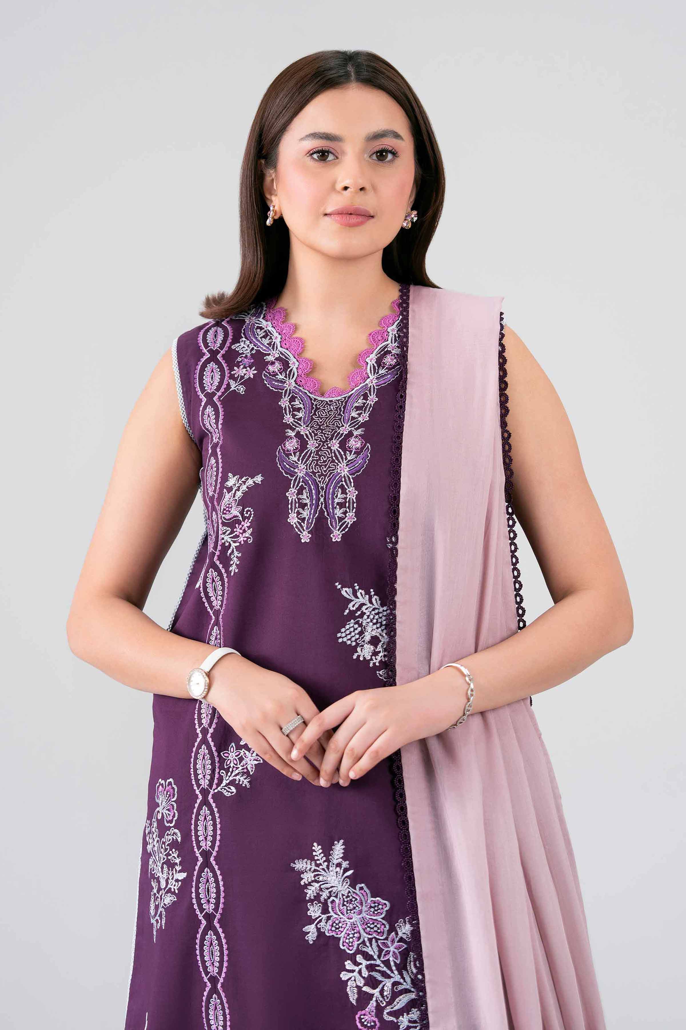 NISHAT UAE 3Pc Embroidered Unstitched Women Purple Lawn Suit