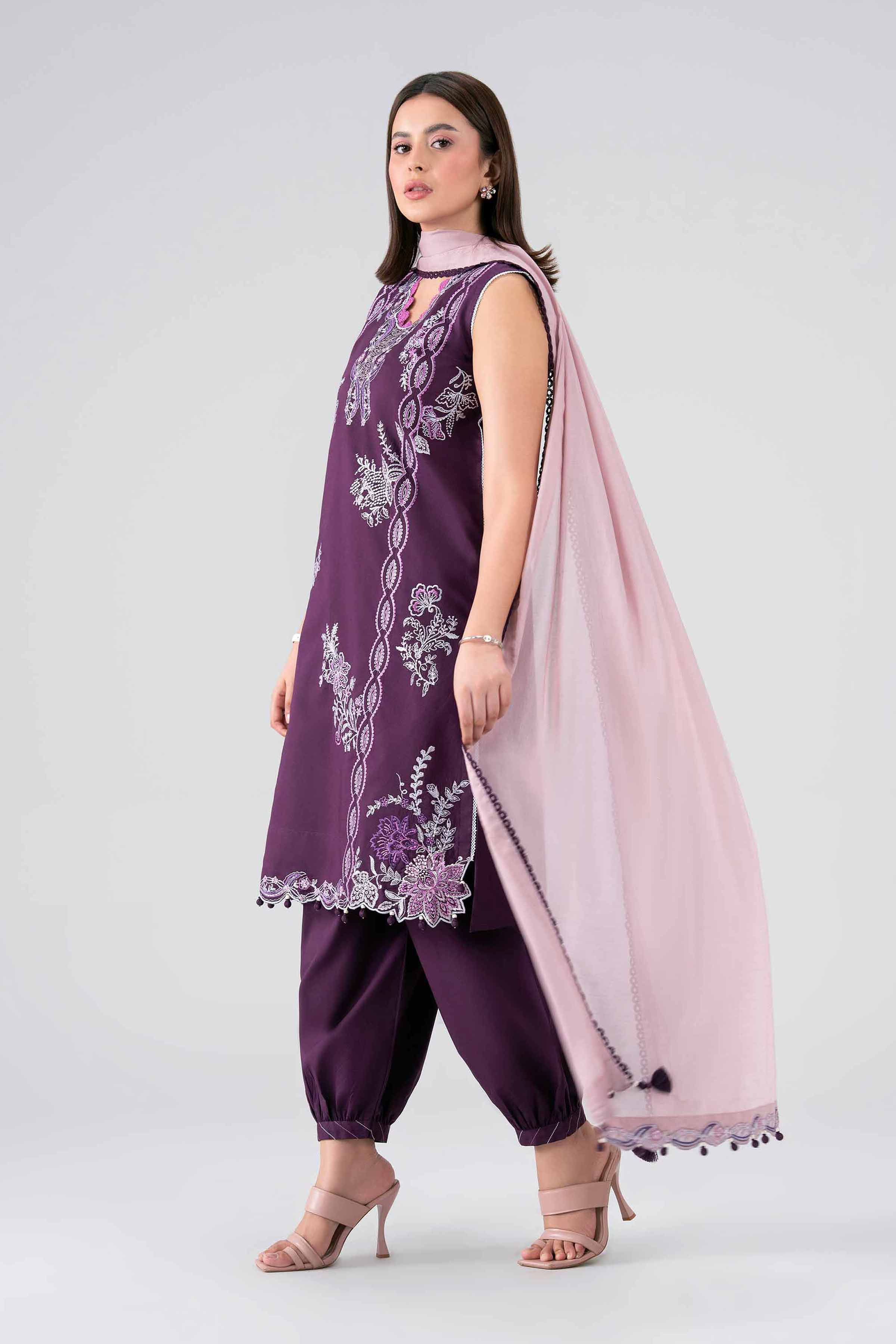 NISHAT UAE 3Pc Embroidered Unstitched Women Purple Lawn Suit