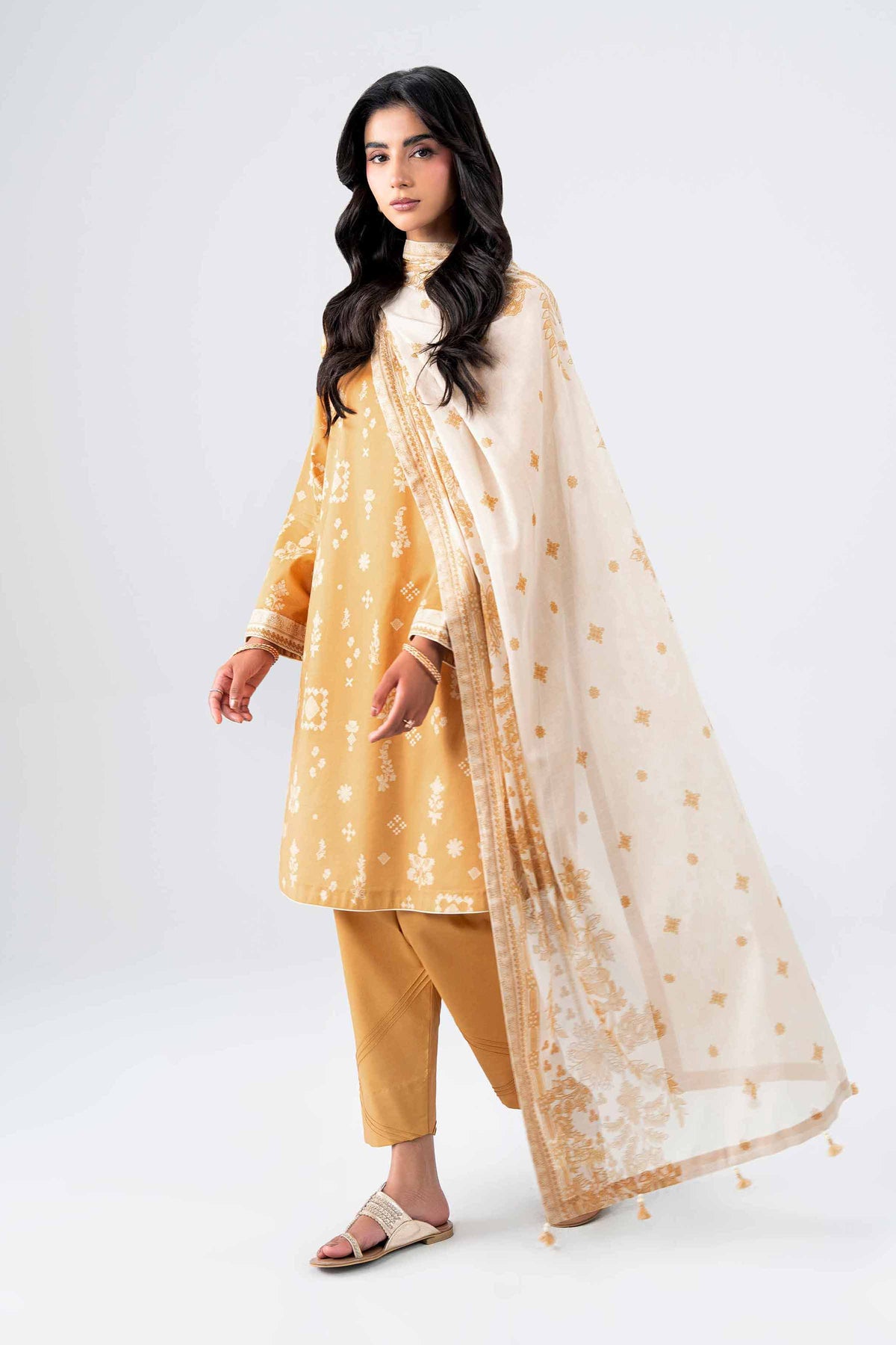 NISHAT UAE 3Pc Printed Unstitched Women Yellow Lawn Suit