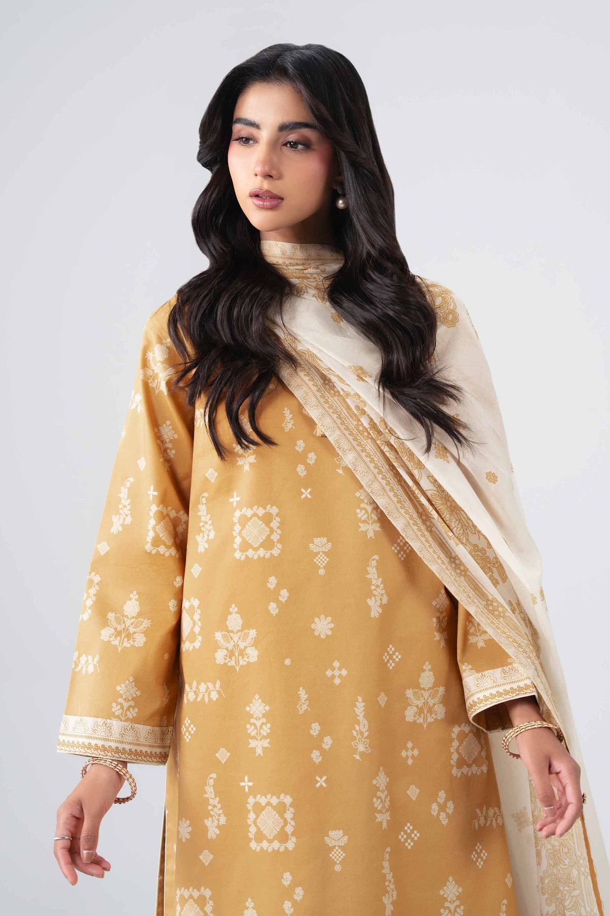 NISHAT UAE 3Pc Printed Unstitched Women Yellow Lawn Suit