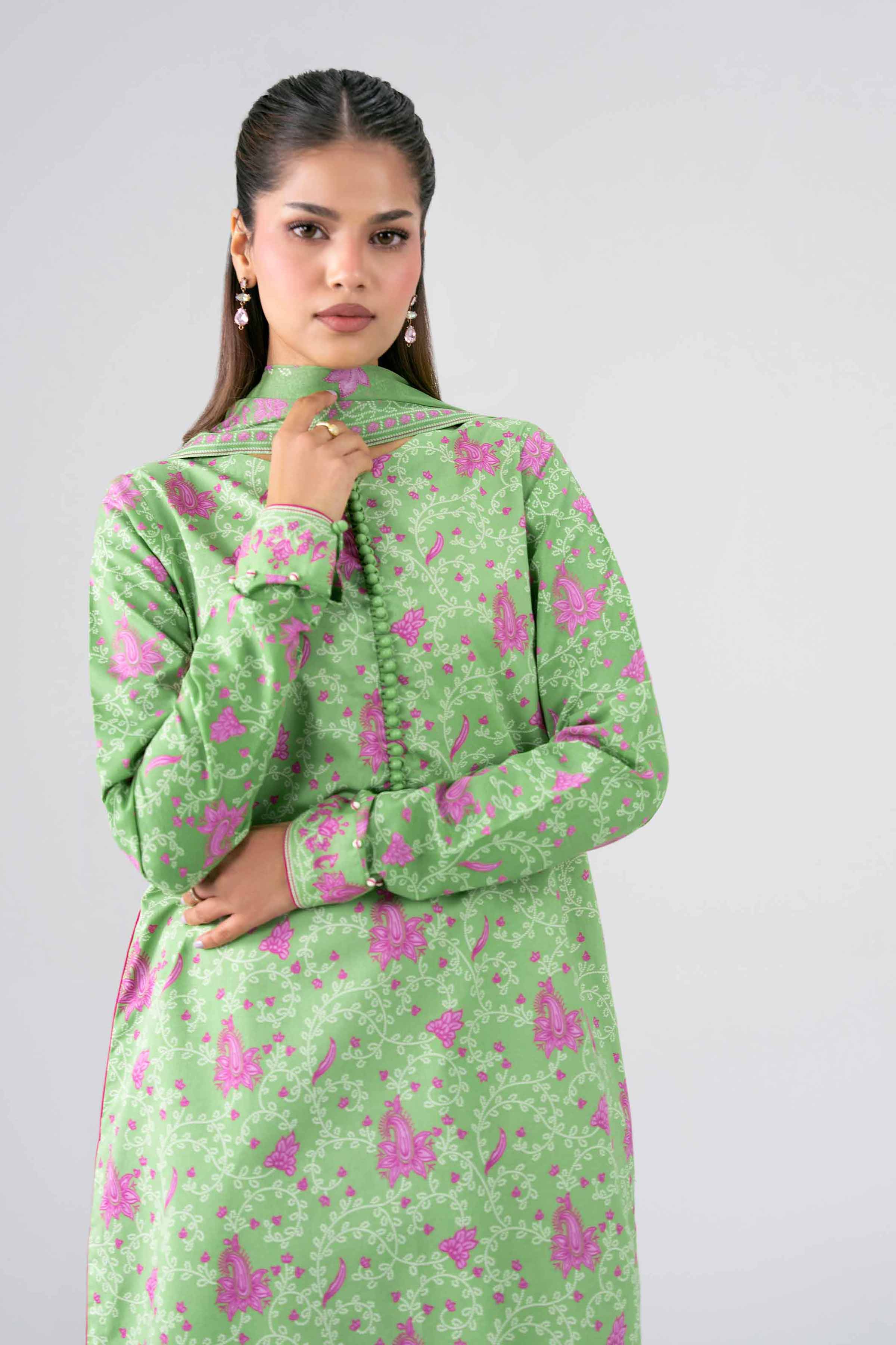 NISHAT UAE 3Pc Printed Unstitched Women Green Lawn Suit