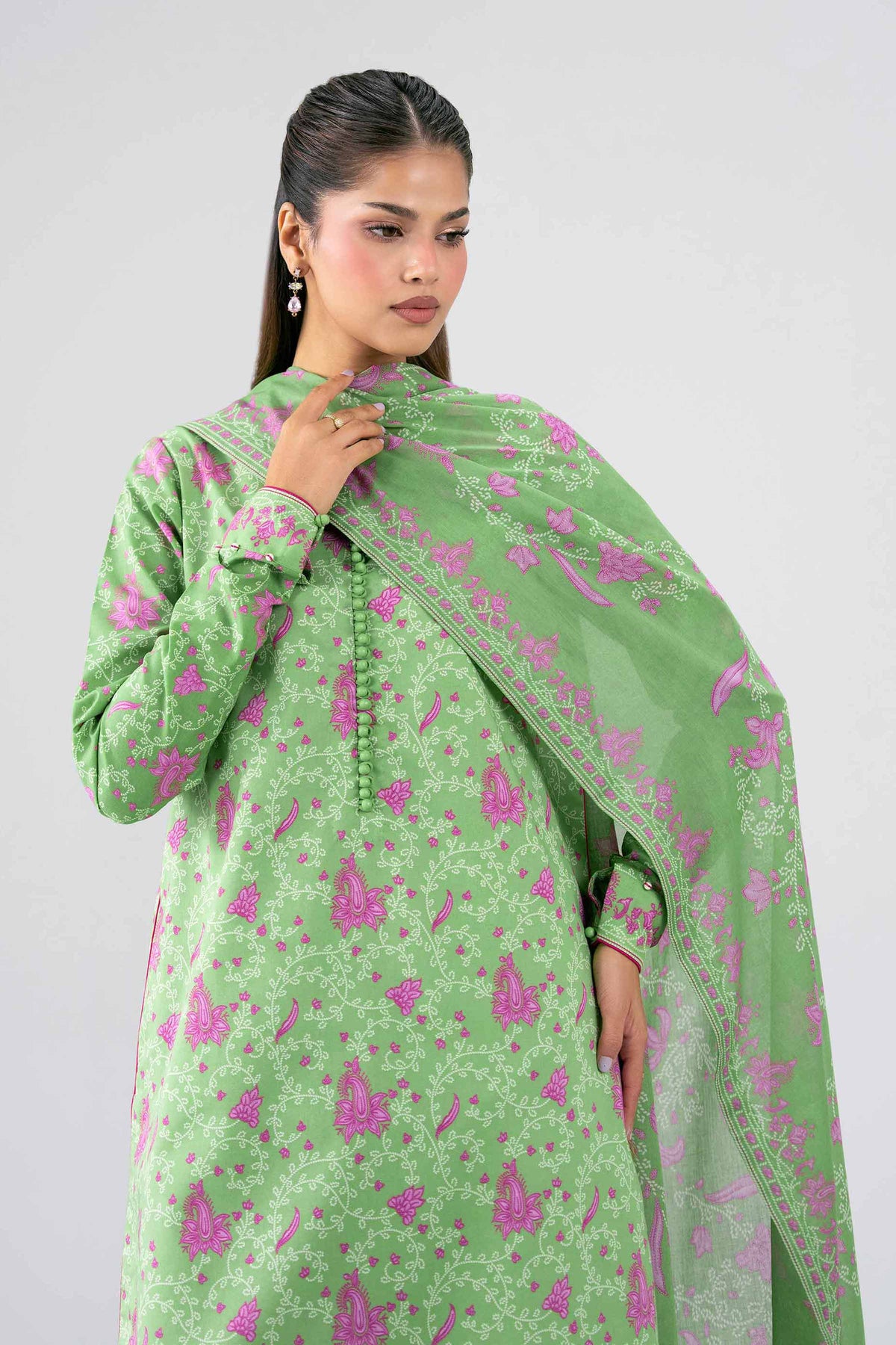 NISHAT UAE 3Pc Printed Unstitched Women Green Lawn Suit