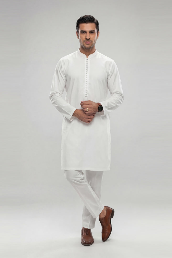 2 Piece - Naqsh Suit - 42608006 White Palm 2PC Non-Embroidered