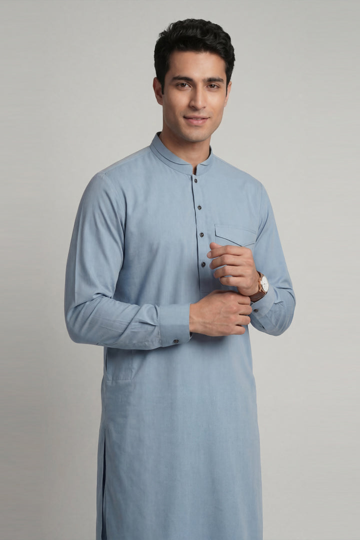 2 Piece - Naqsh Suit - 42608026 Blue Willow & Pine 2PC Non-Embroidered