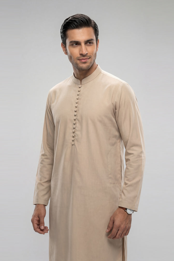 2 Piece - Naqsh Suit - 42608038 Beige Premium Lattha 2PC Non-Embroidered