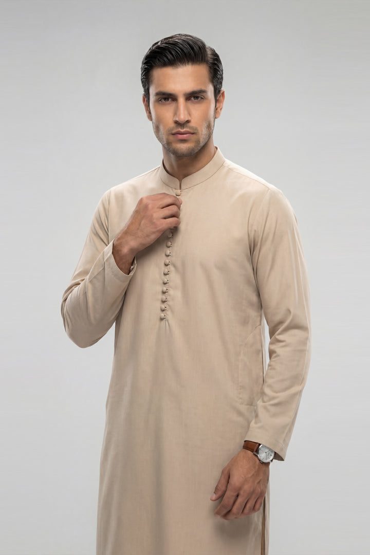 2 Piece - Naqsh Suit - 42608038 Beige Premium Lattha 2PC Non-Embroidered