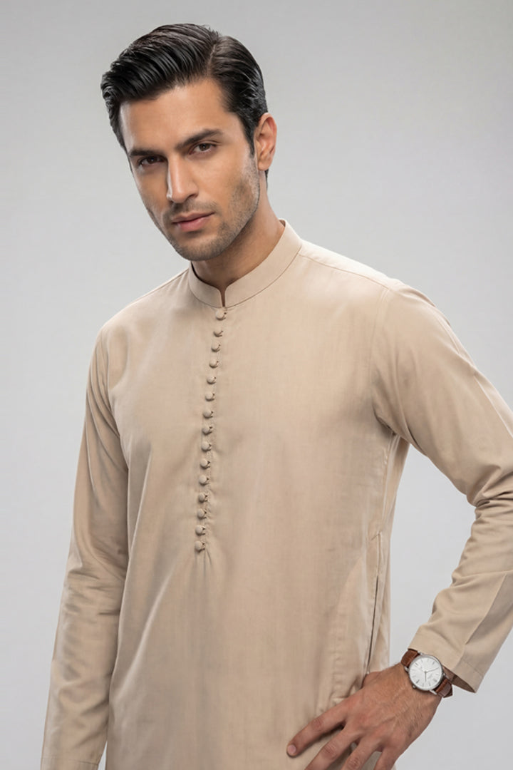 2 Piece - Naqsh Suit - 42608038 Beige Premium Lattha 2PC Non-Embroidered