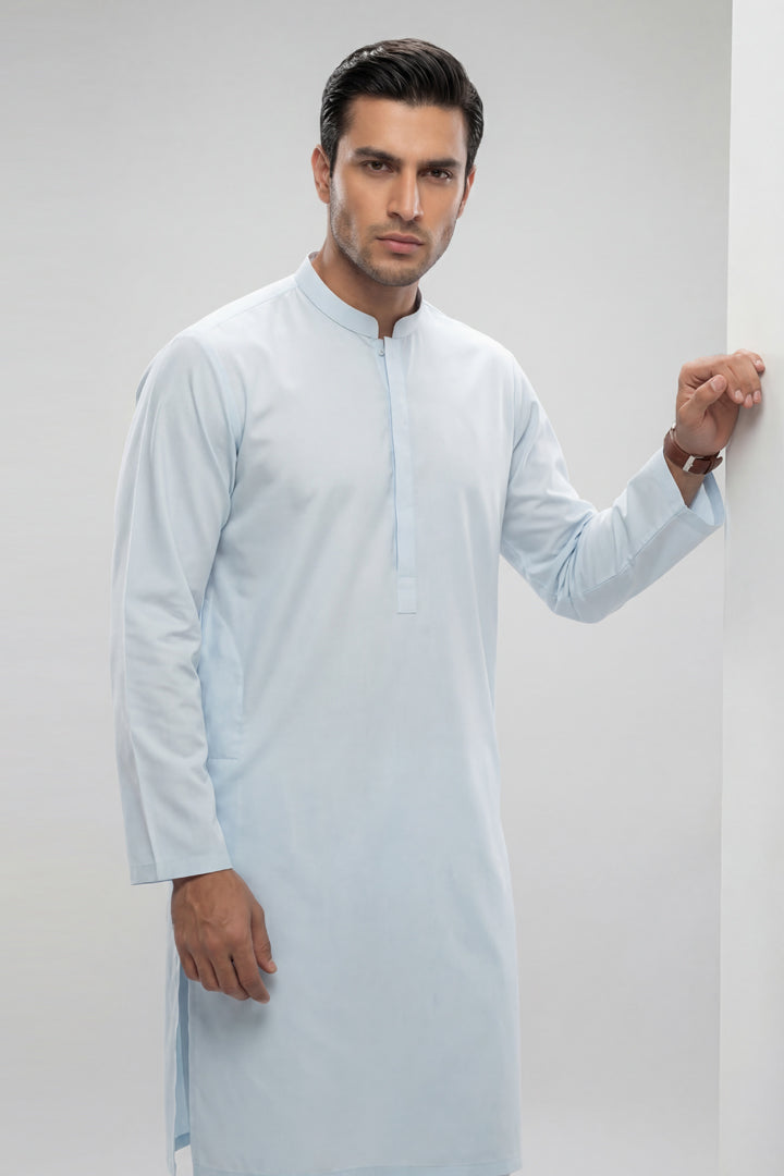 2 Piece - Naqsh Suit With Box - 42608046 Blue Cotton 2PC Non-Embroidered