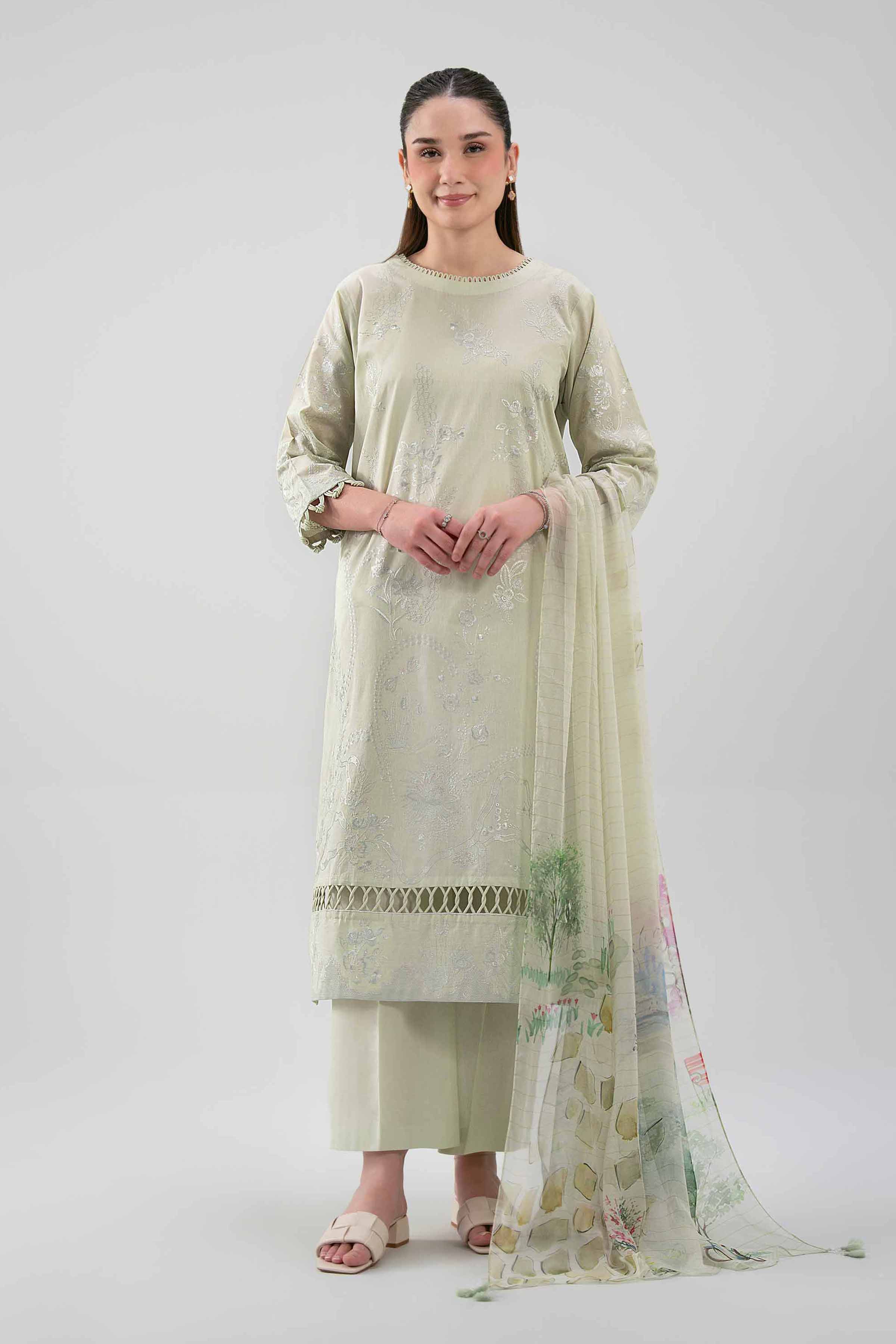 3 Piece - Digital Printed Embroidered Suit - 42619515