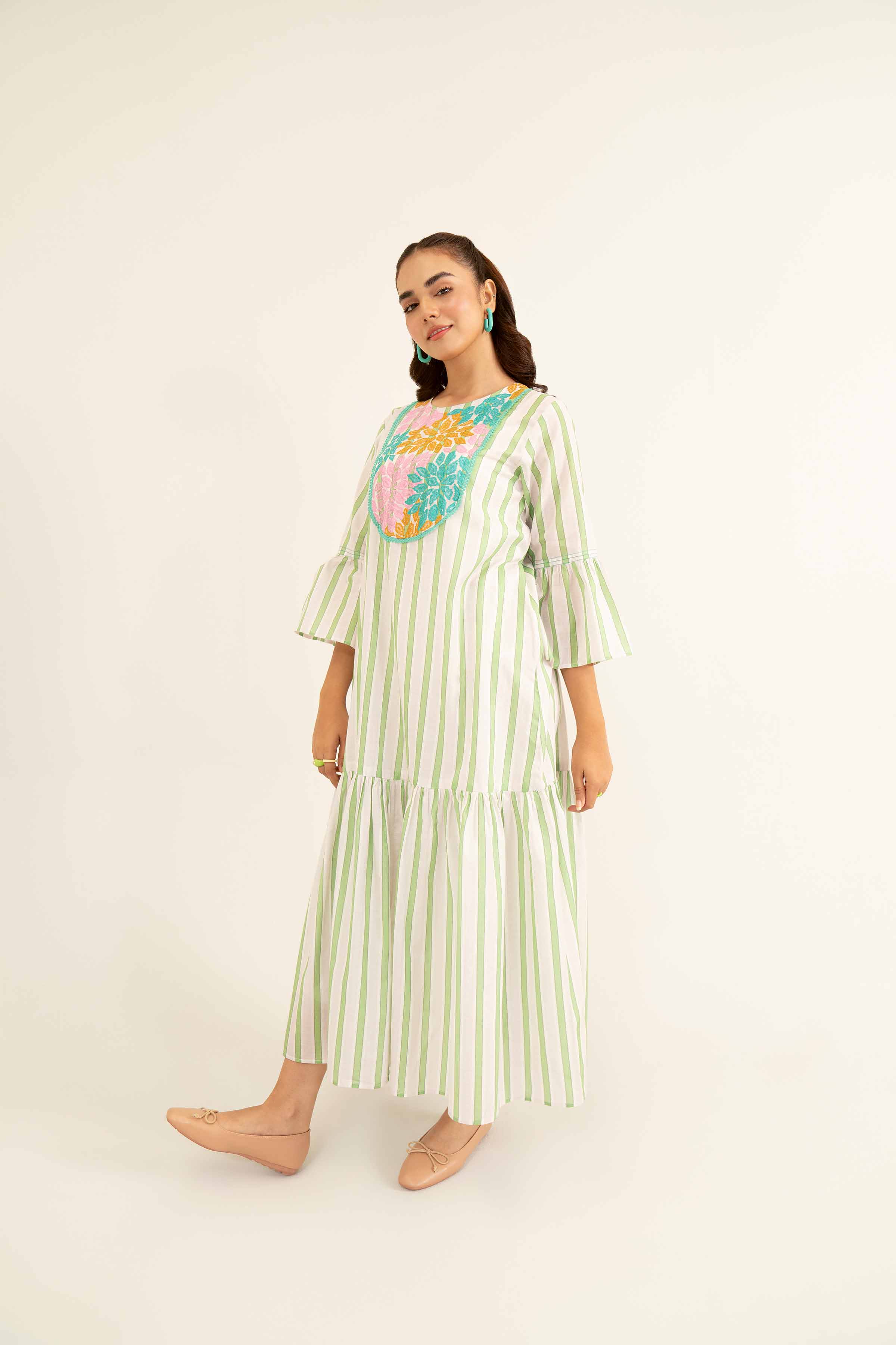 Printed Embroidered Dress- AS24-94