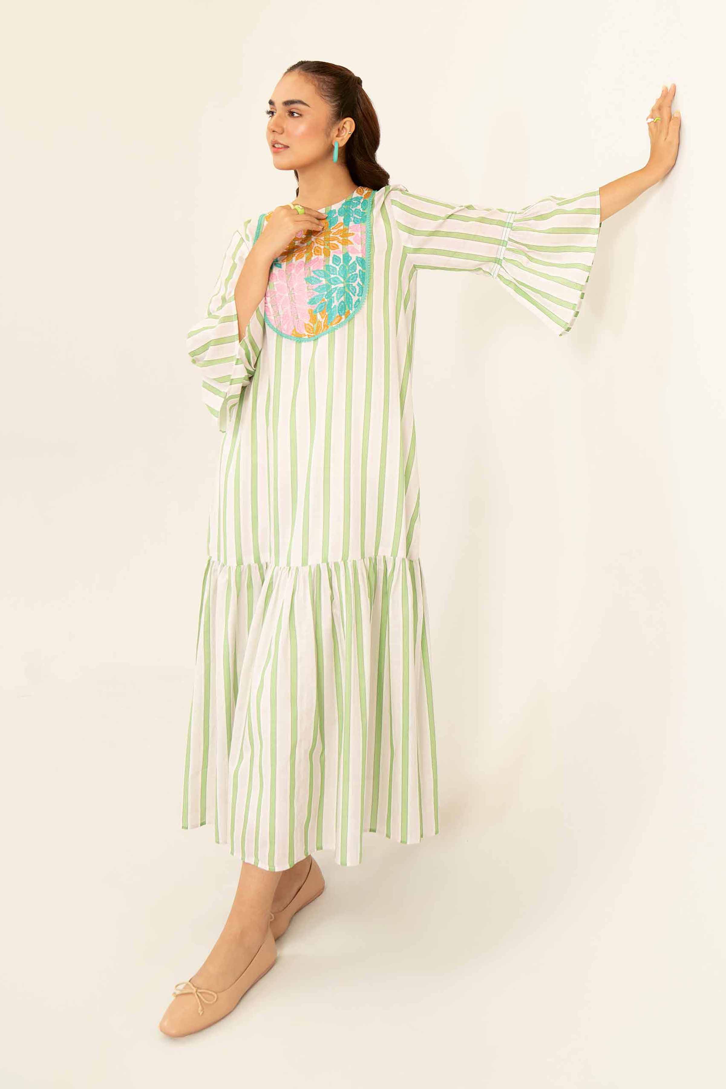 Printed Embroidered Dress- AS24-94