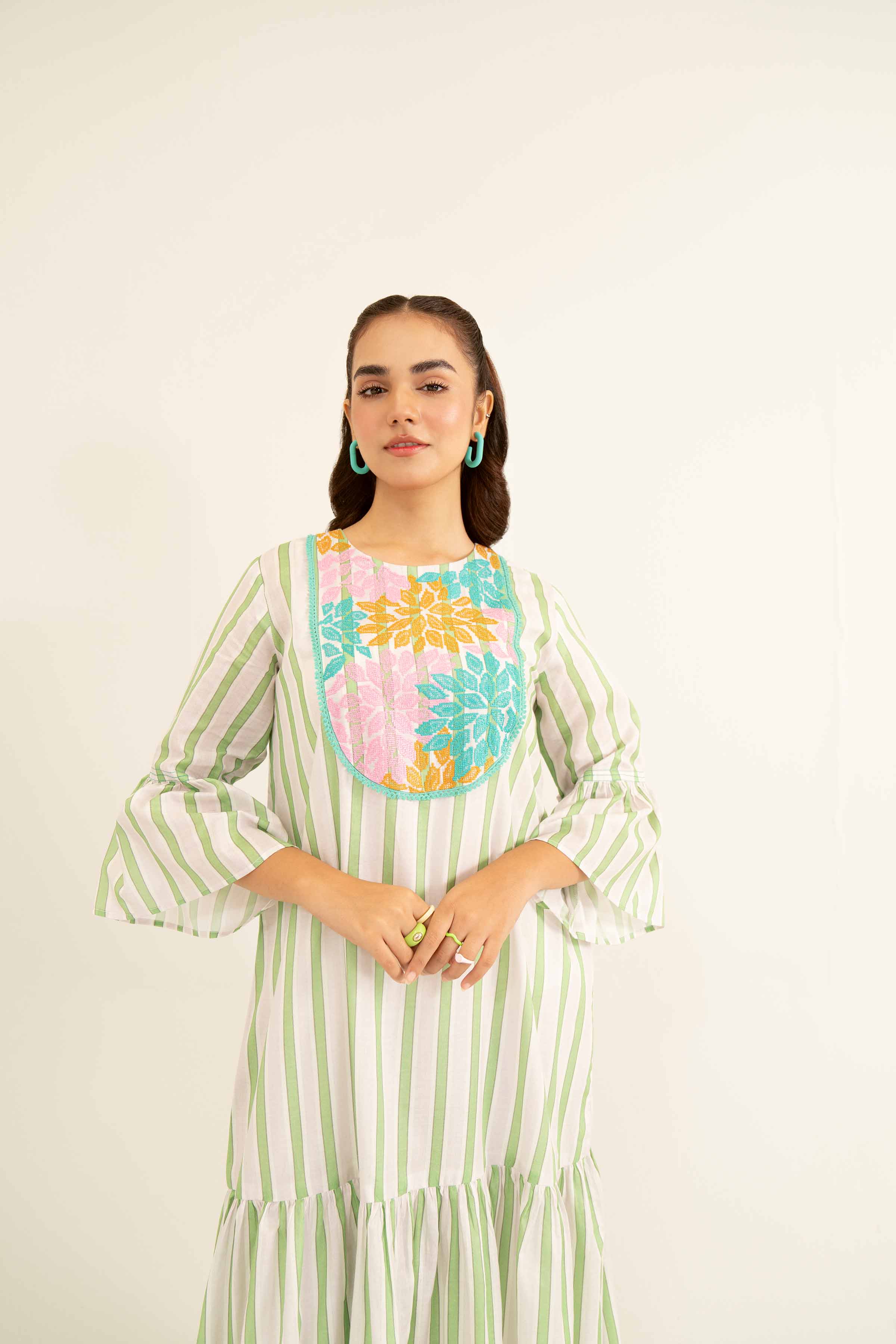 Printed Embroidered Dress- AS24-94