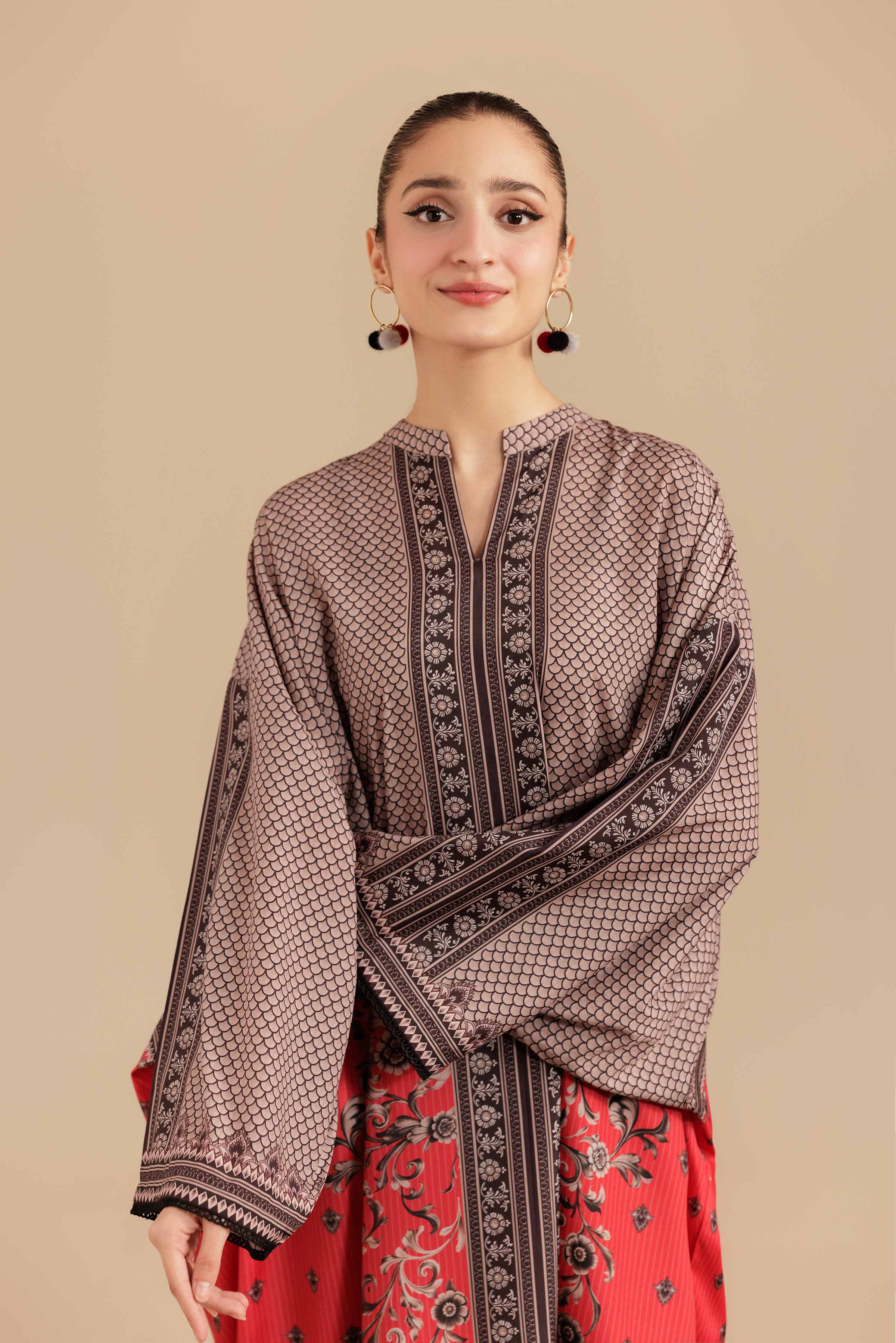 NISHATUAE - Red Printed Silk Ready to wear Tunic