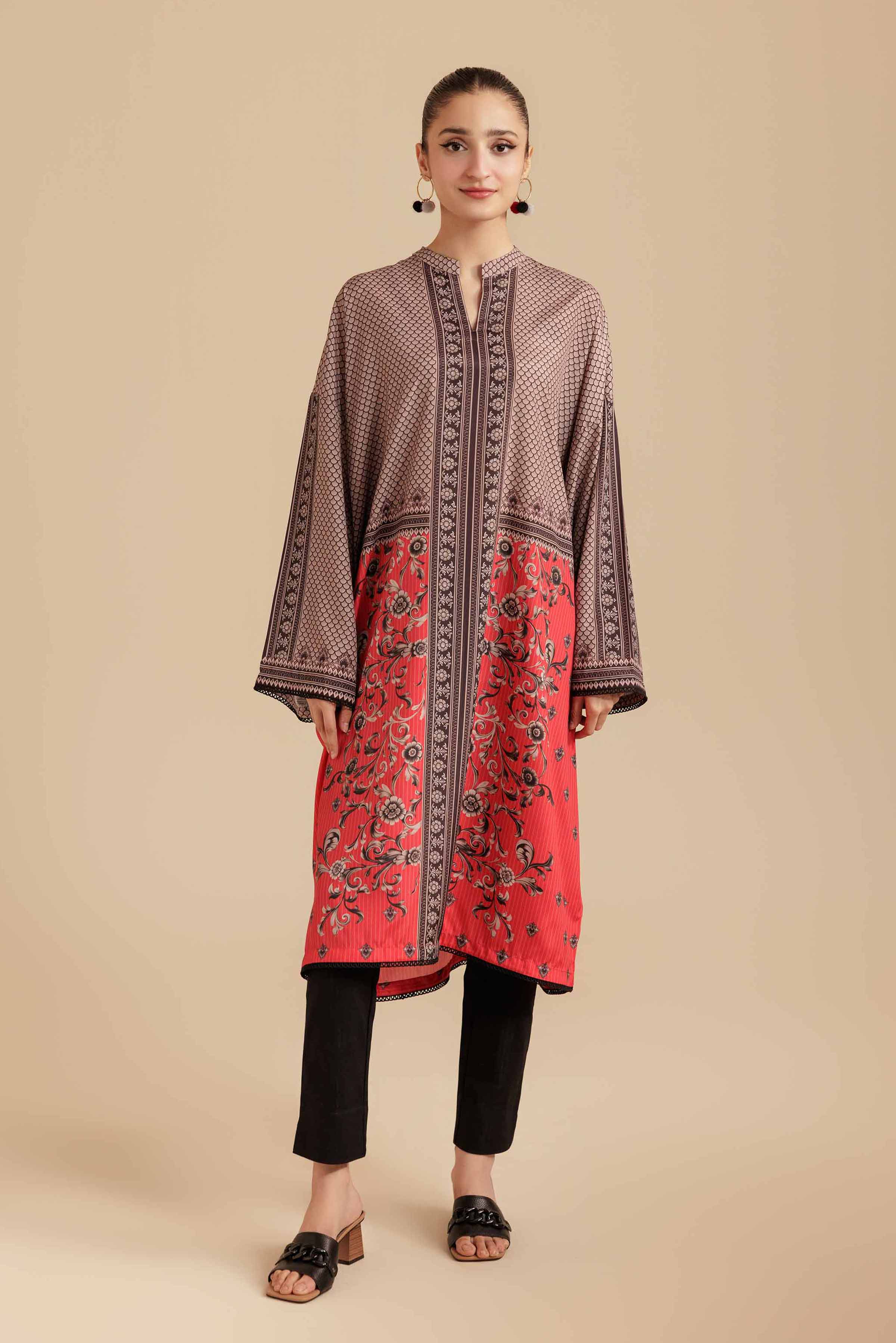 NISHATUAE - Red Printed Silk Ready to wear Tunic
