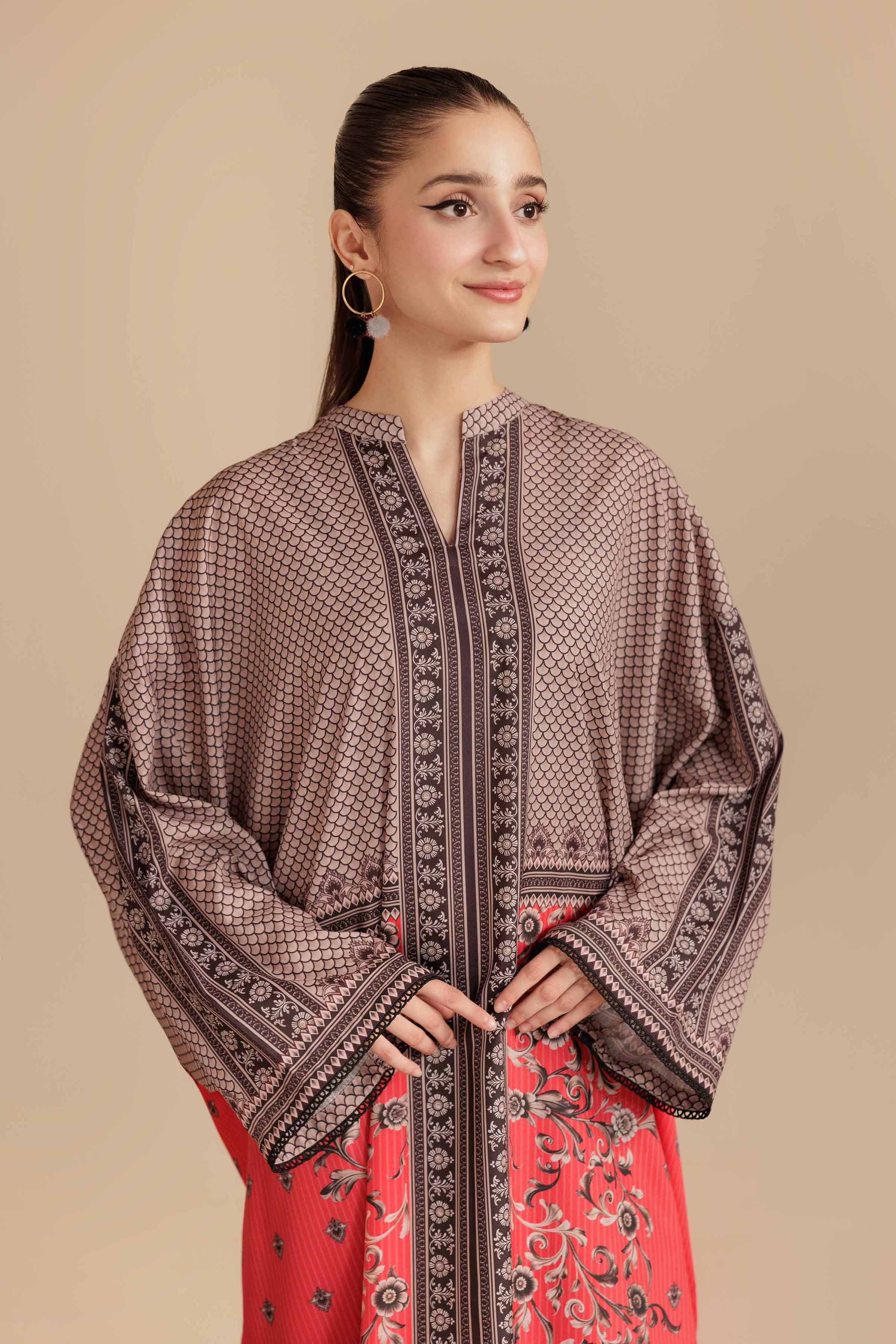 NISHATUAE - Red Printed Silk Ready to wear Tunic