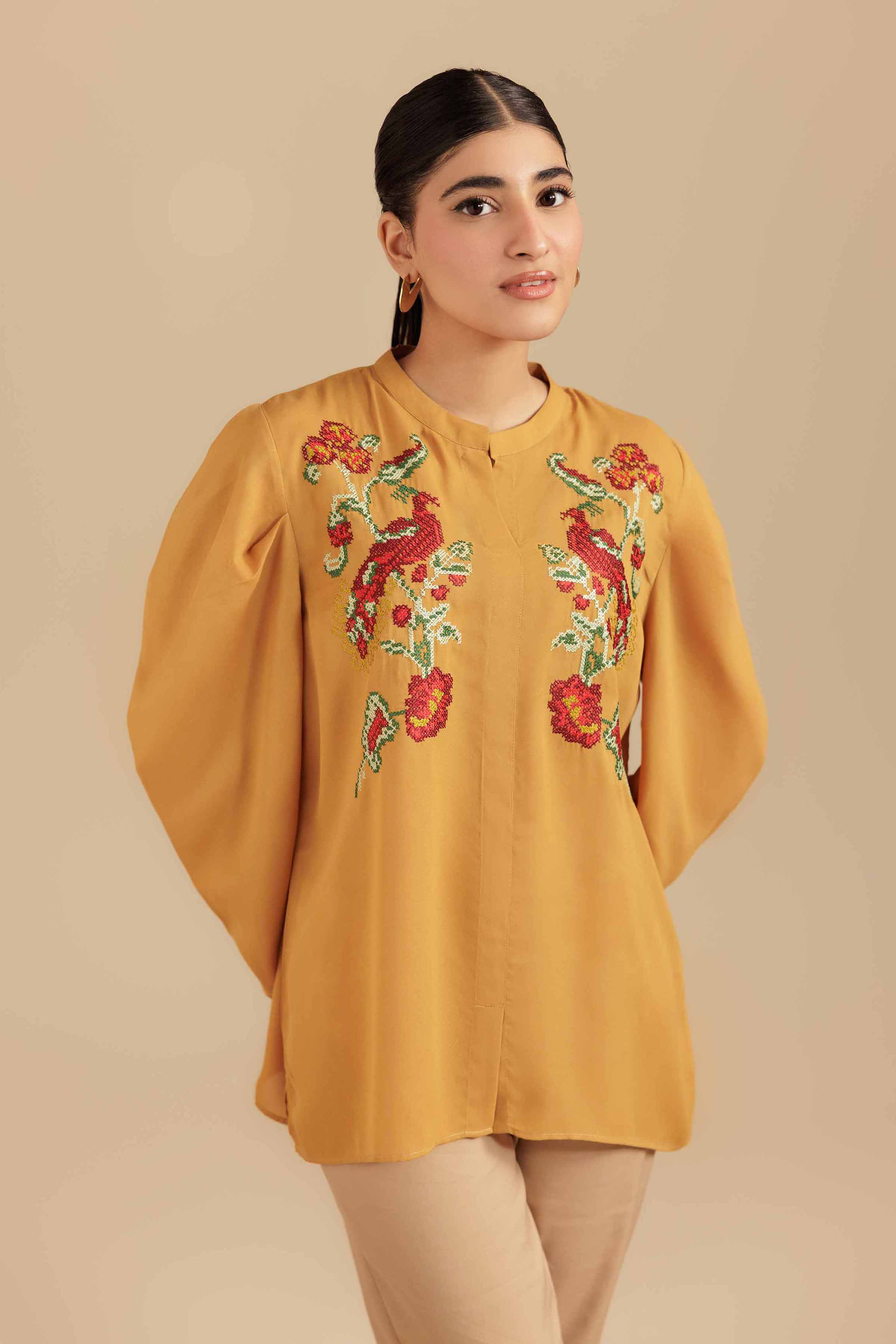 NISHATUAE - Mustard Embroidered Georgette Ready to wear Tunic