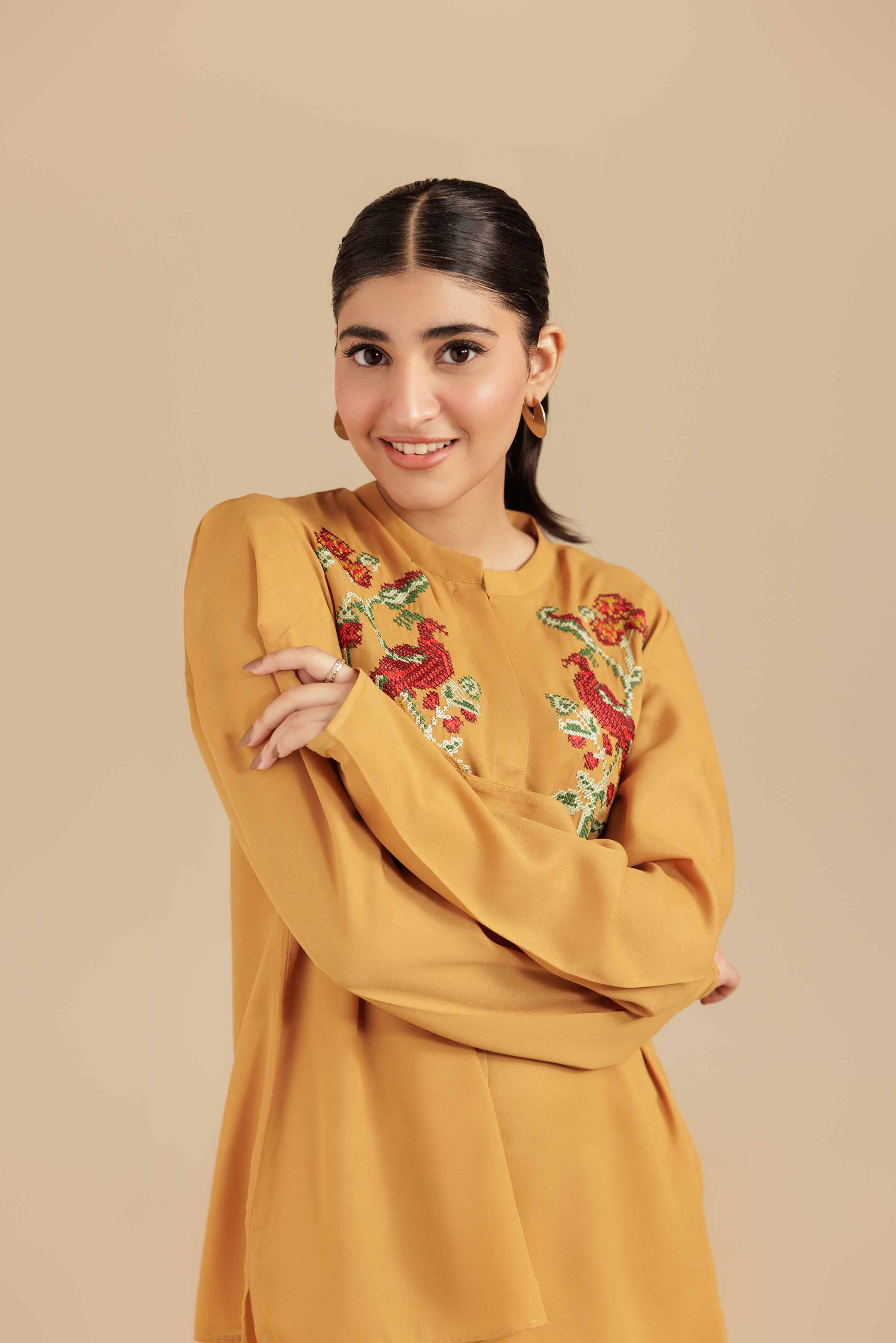 NISHATUAE - Mustard Embroidered Georgette Ready to wear Tunic