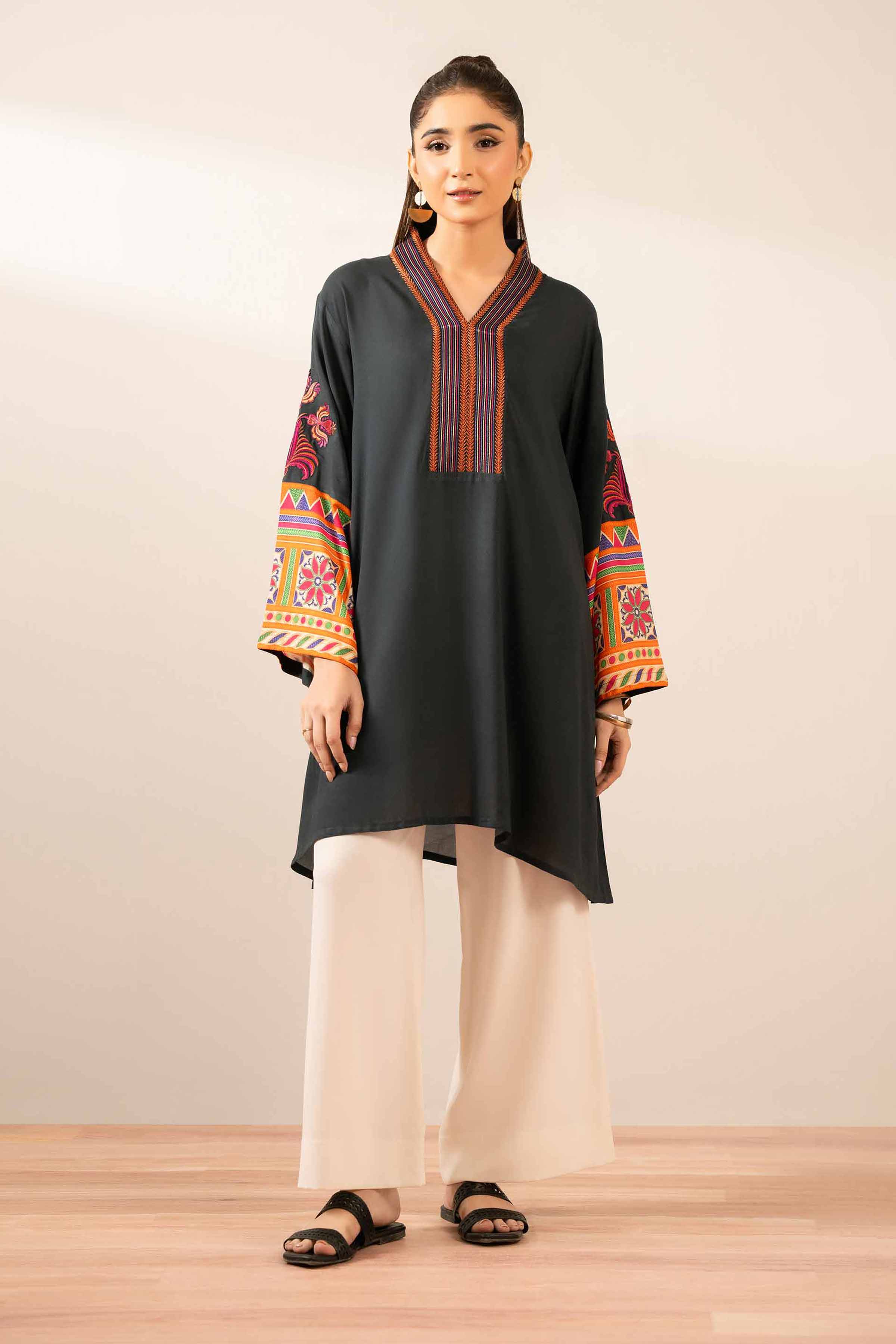 NISHATUAE - Black Embroidered Cambric Ready to wear Tunic