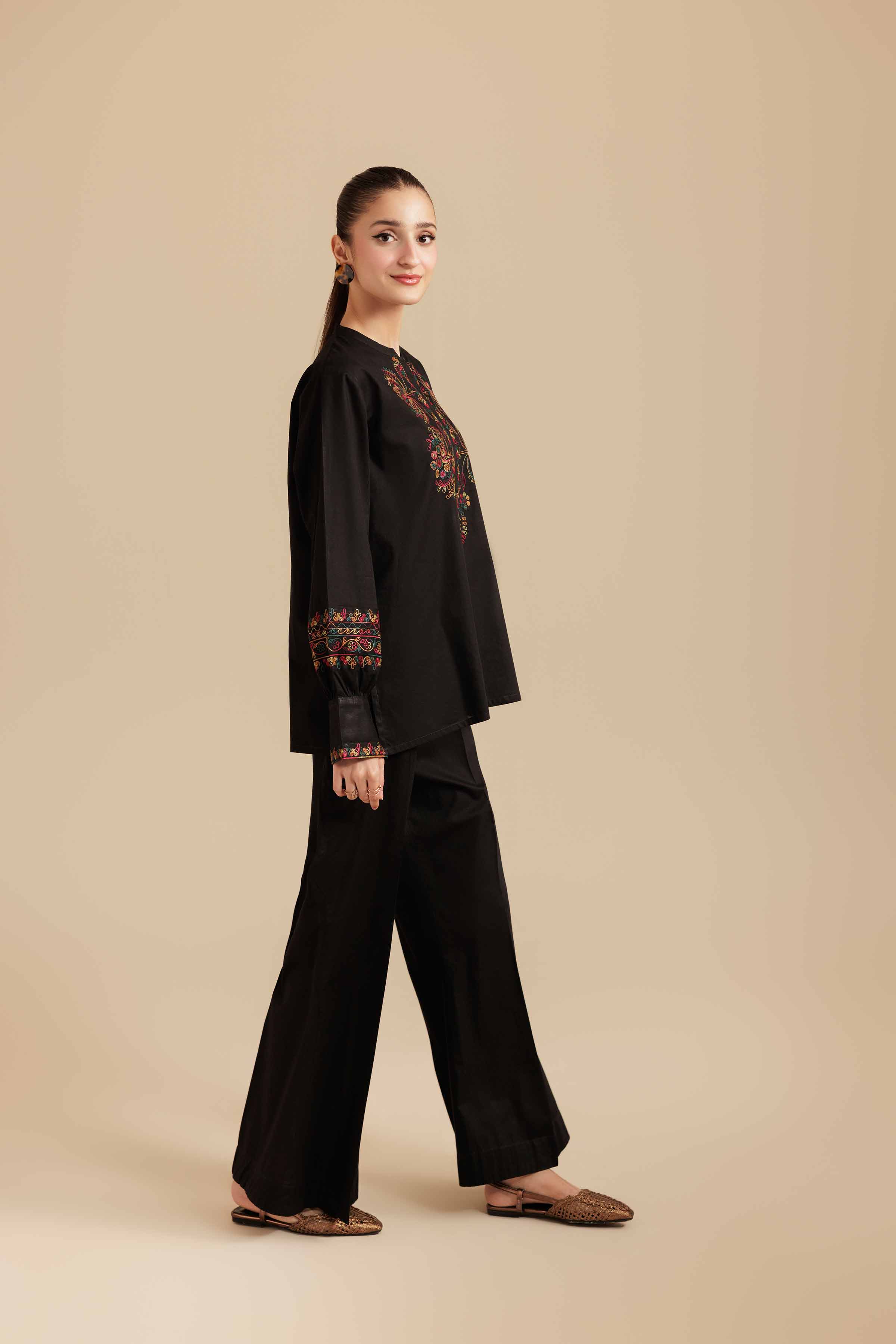 NISHATUAE - Black Embroidered Cambric 2-piece Ready to wear Dress