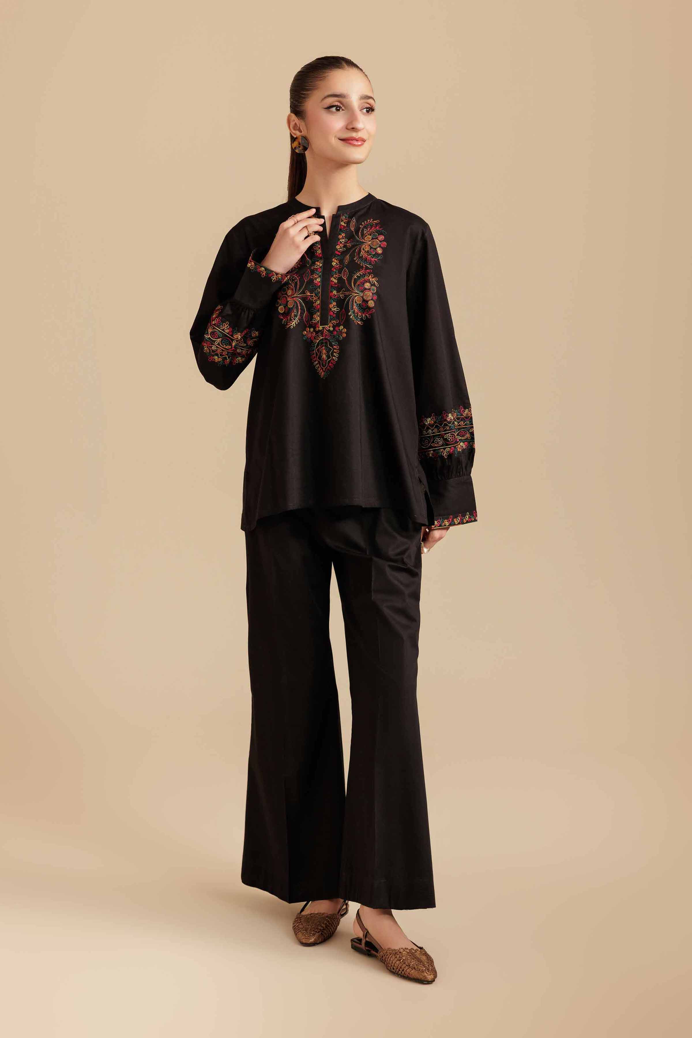 NISHATUAE - Black Embroidered Cambric 2-piece Ready to wear Dress
