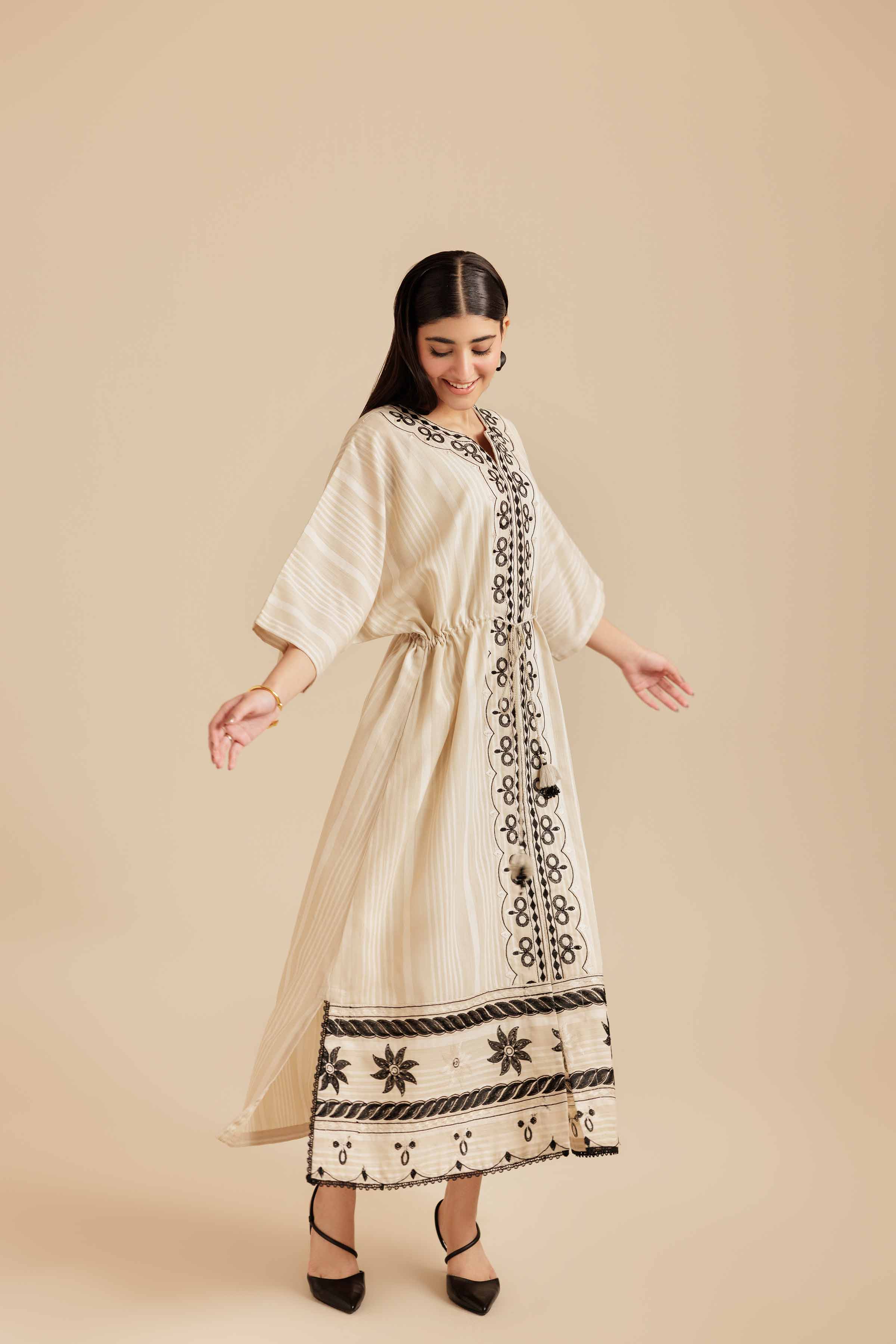 NISHATUAE - Beige Embroidered Cotton Ready to wear Dress