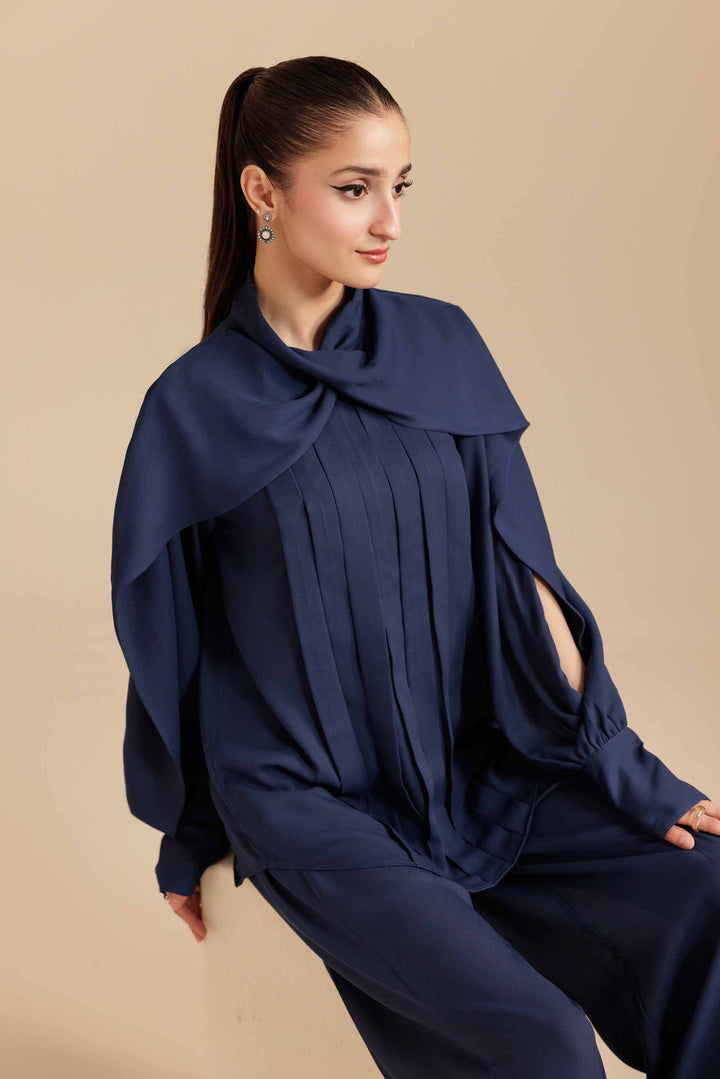 NishatUAE - Blue Solid Georgette 2-piece Ready To Wear Dress