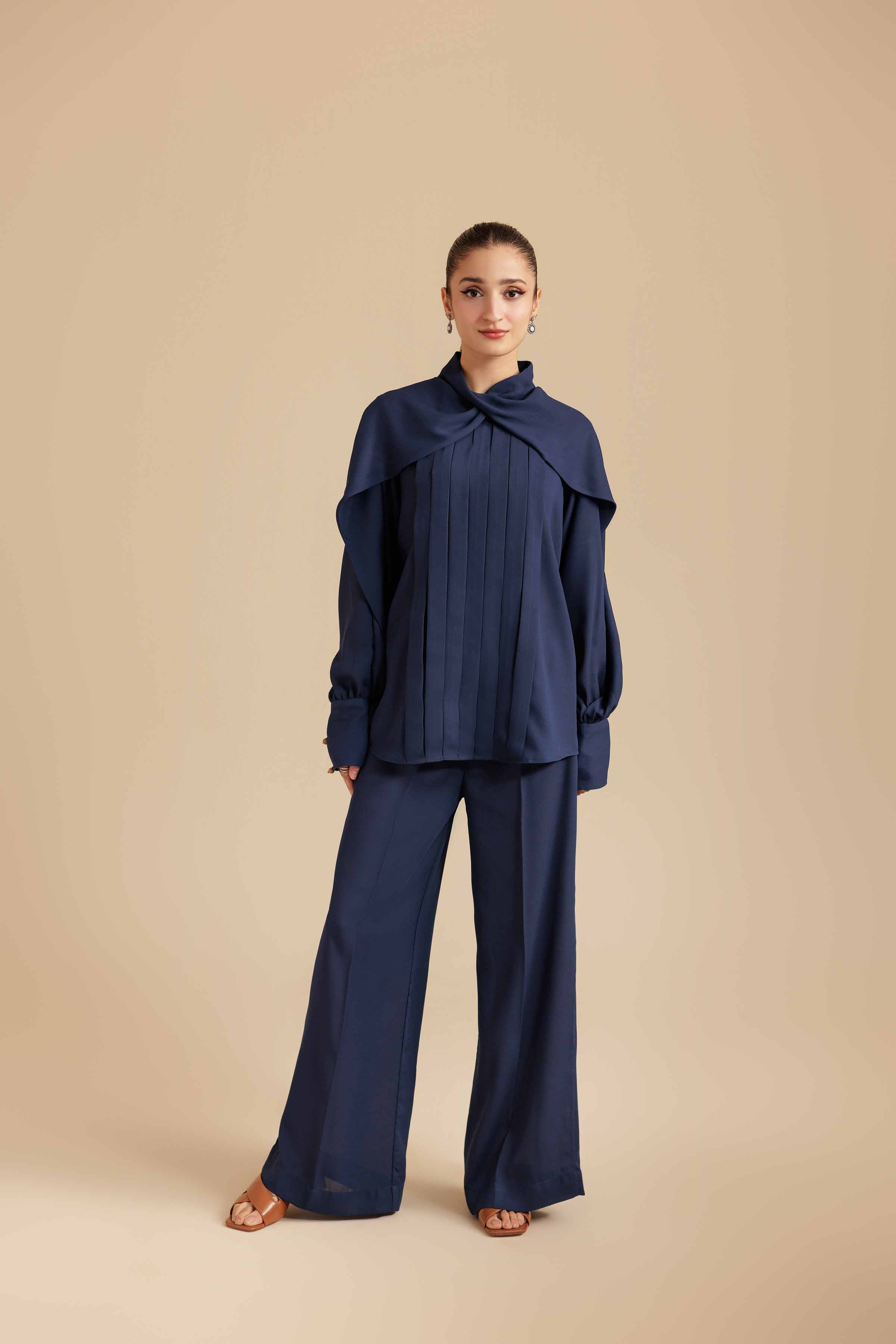 NishatUAE - Blue Solid Georgette 2-piece Ready To Wear Dress