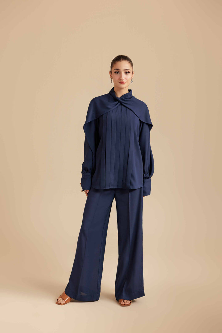 NishatUAE - Blue Solid Georgette 2-piece Ready To Wear Dress