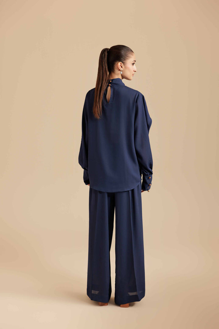 NishatUAE - Blue Solid Georgette 2-piece Ready To Wear Dress