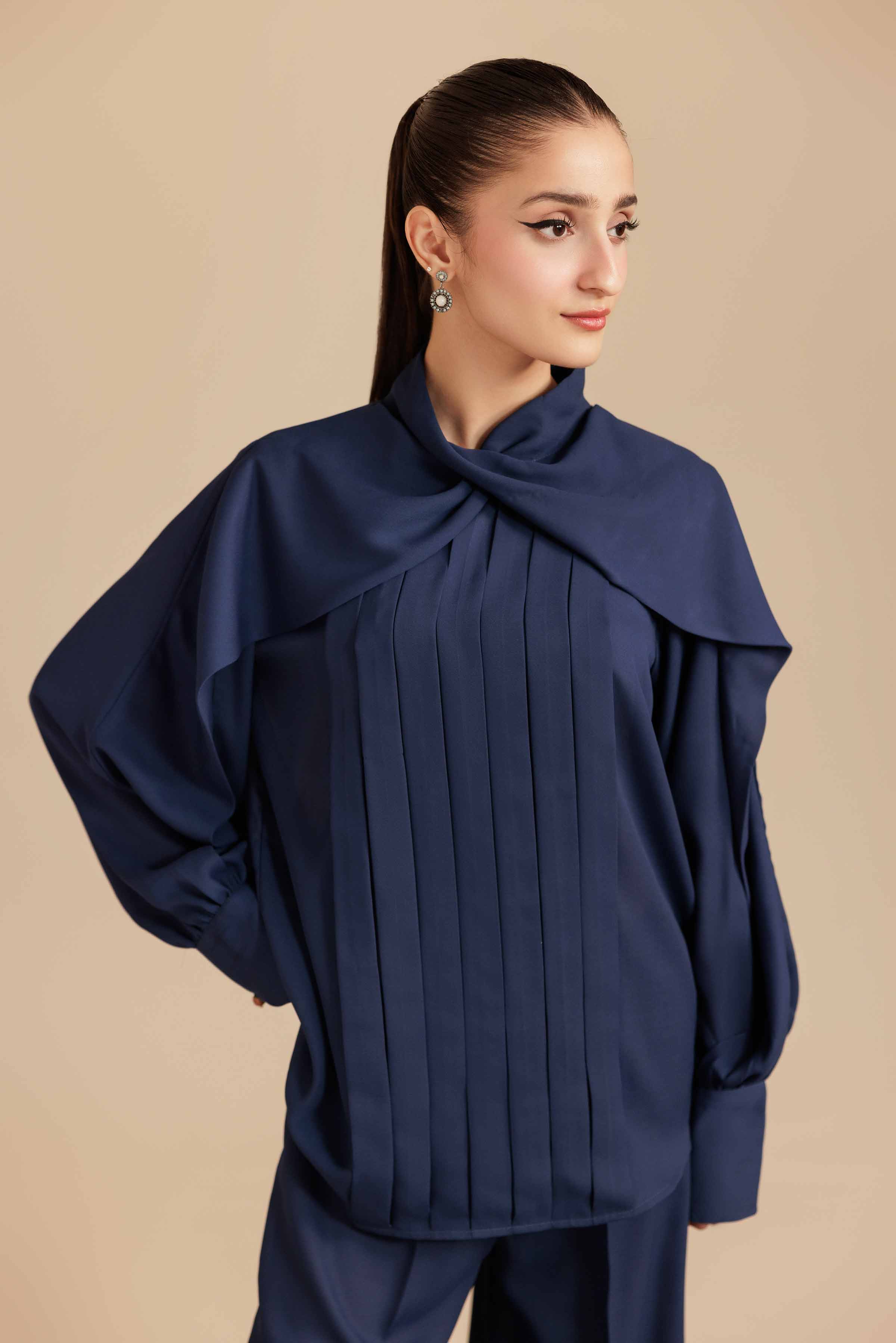 NishatUAE - Blue Solid Georgette 2-piece Ready To Wear Dress