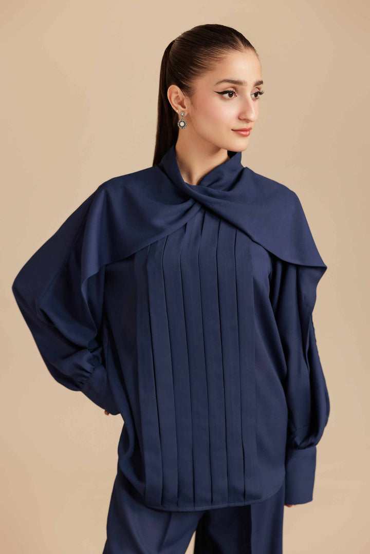 NishatUAE - Blue Solid Georgette 2-piece Ready To Wear Dress