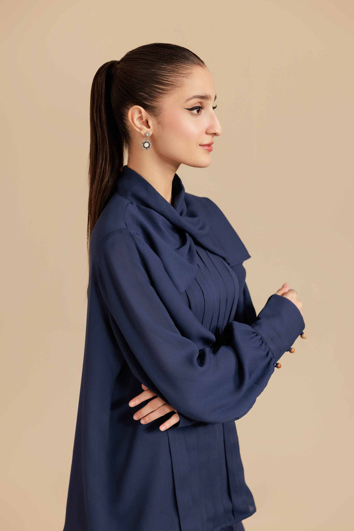 NishatUAE - Blue Solid Georgette 2-piece Ready To Wear Dress