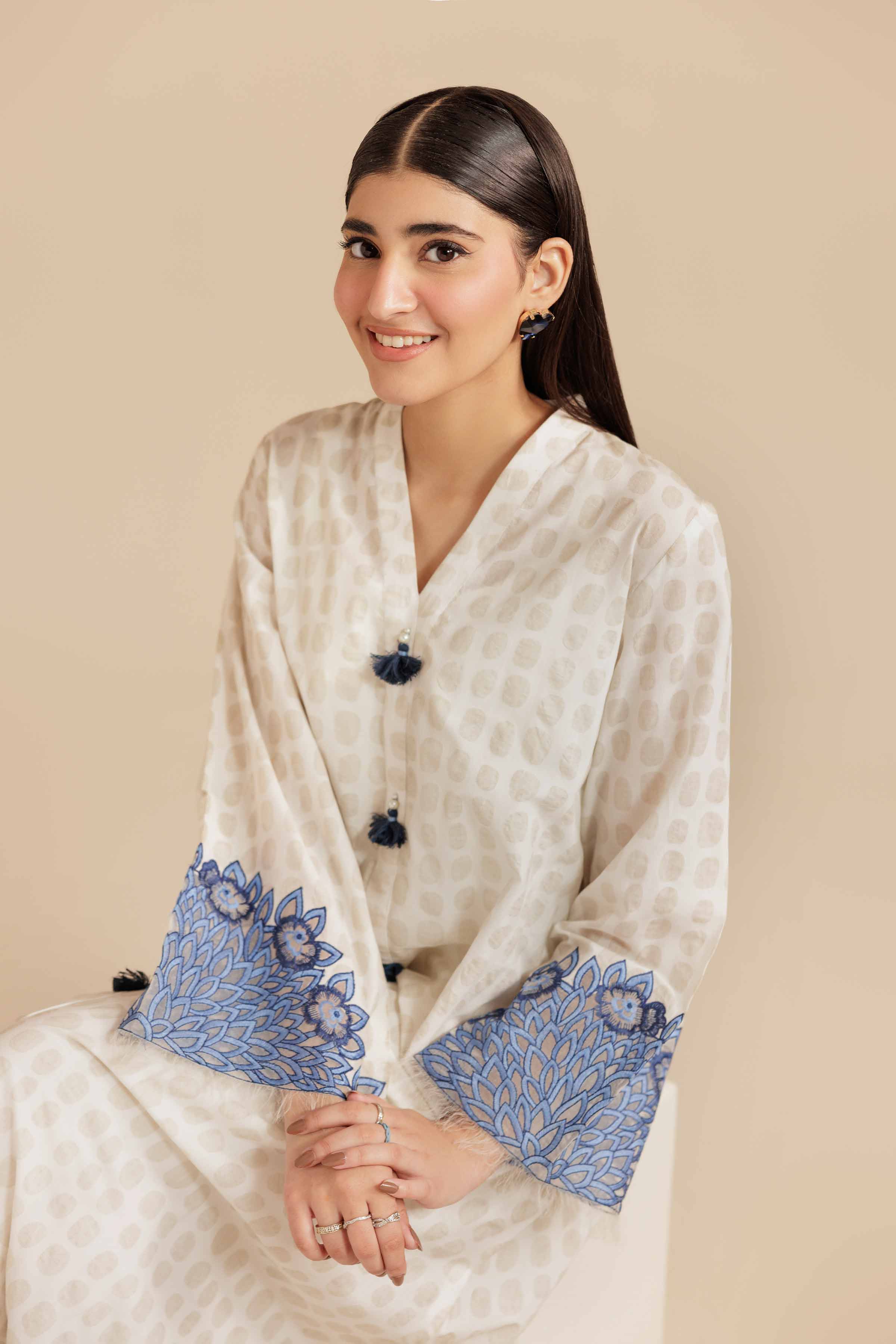 NISHATUAE - White Embroidered Burnout Ready to wear Shirt